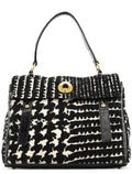 229680 Black White Wool Tweed Muse Two Bag