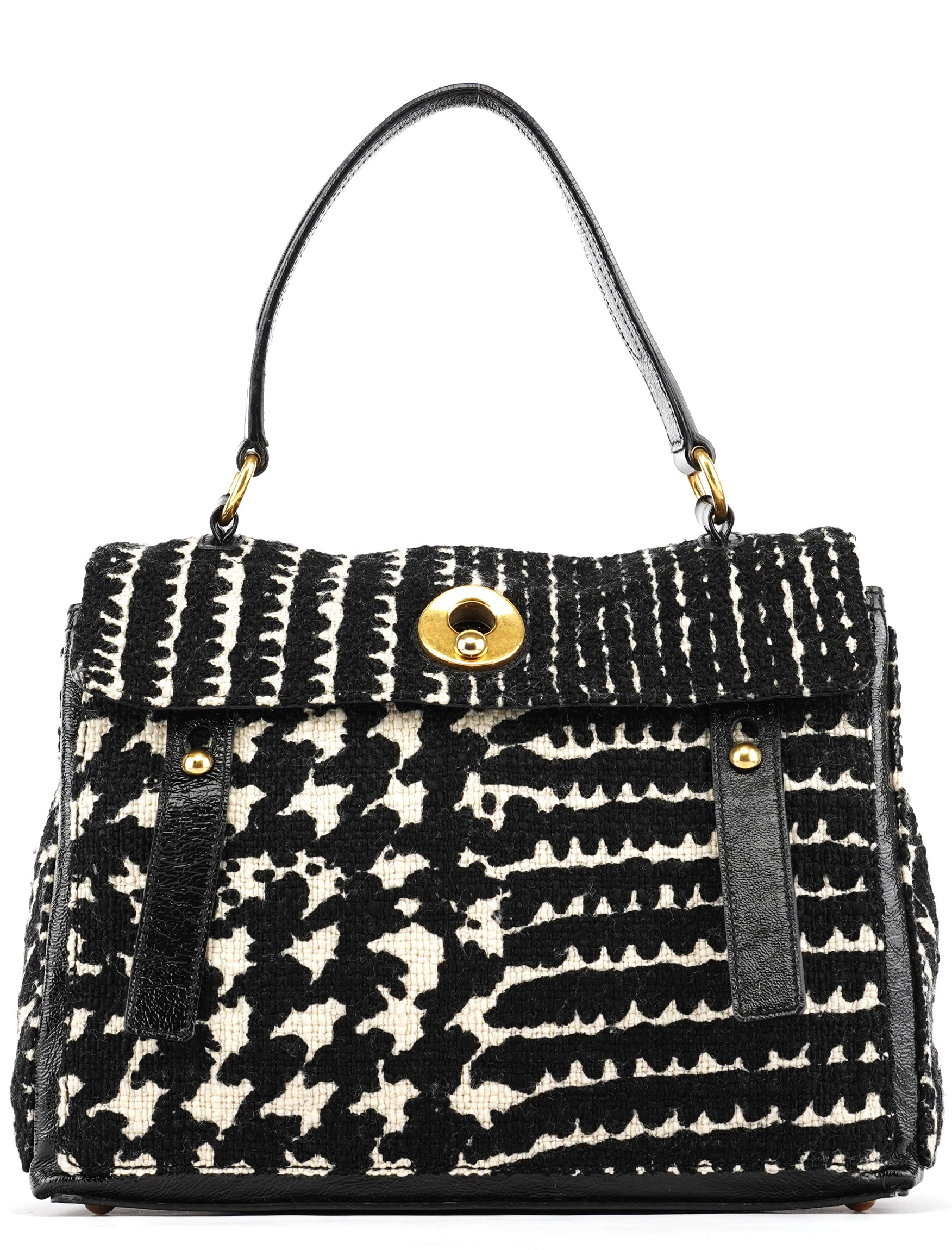 229680 Black White Wool Tweed Muse Two Bag
