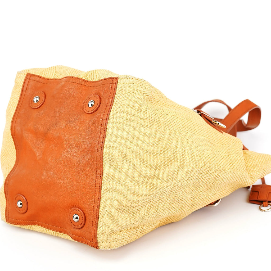 Beige Brown Raffia Downtown Tote Bag