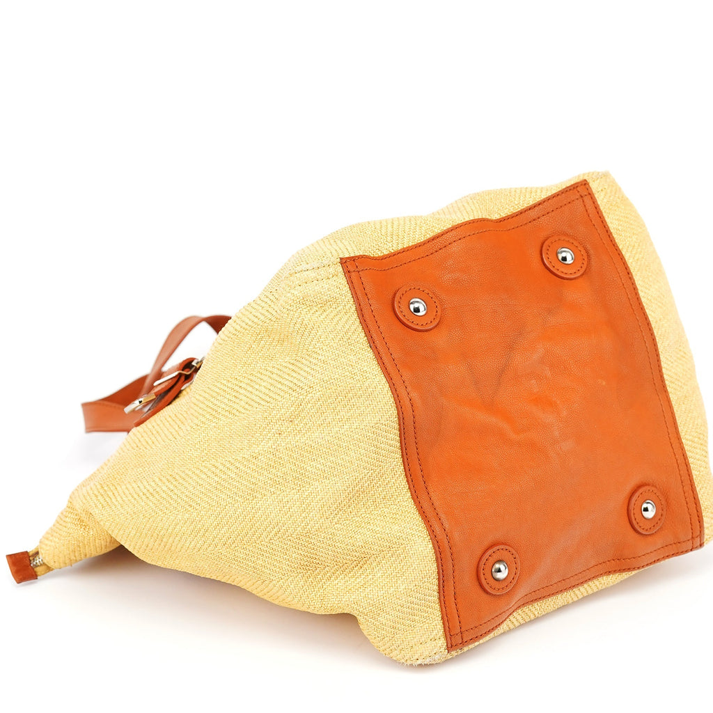 Beige Brown Raffia Downtown Tote Bag