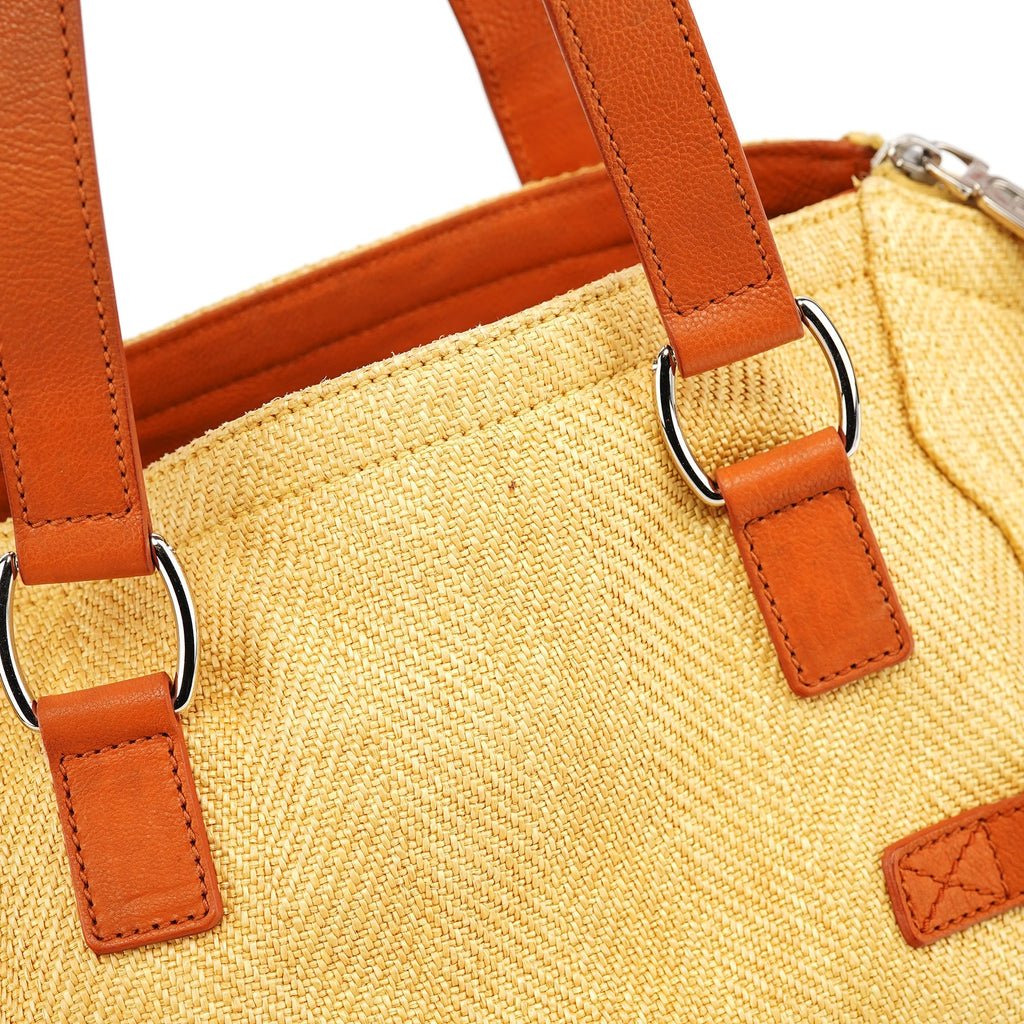 Beige Brown Raffia Downtown Tote Bag