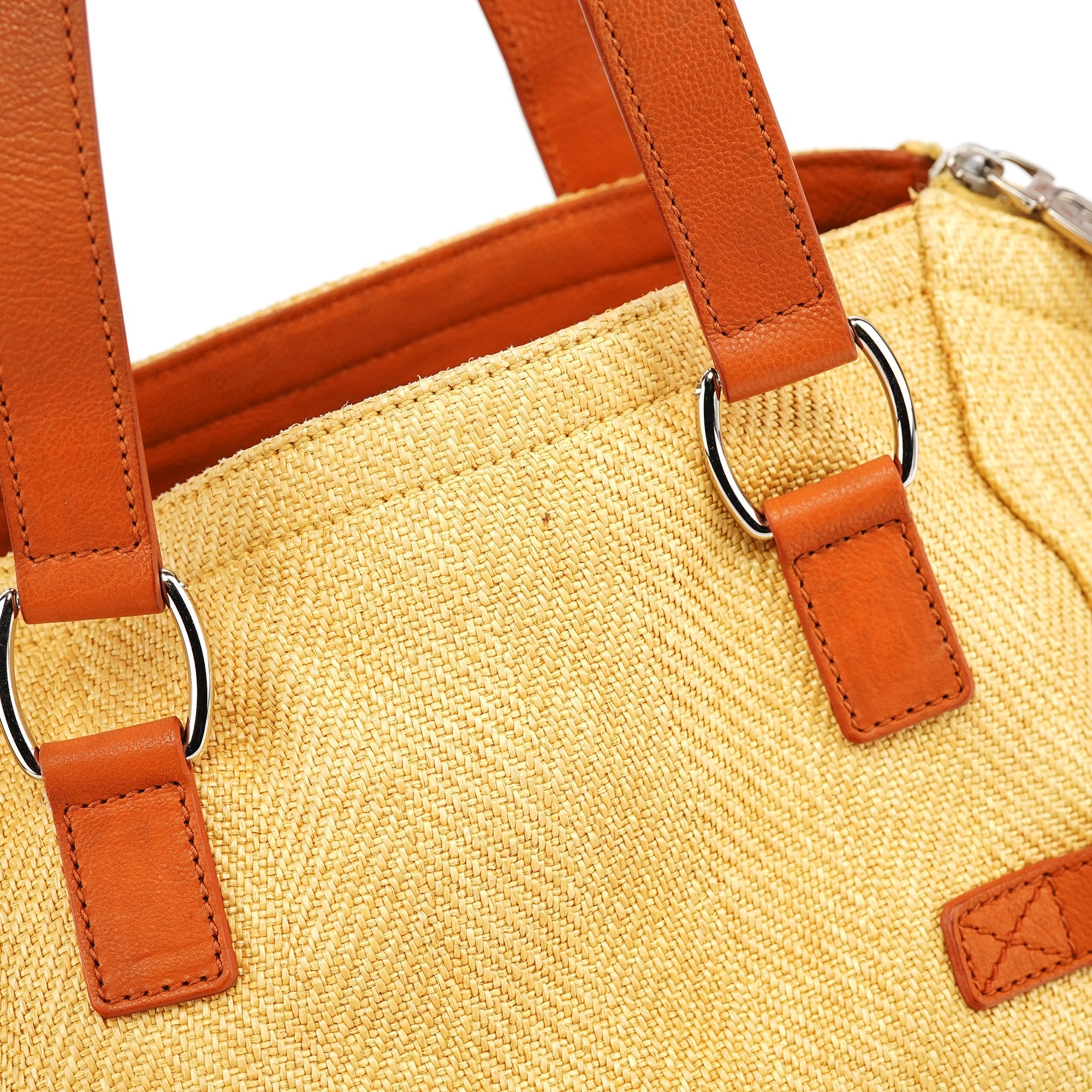 Beige Brown Raffia Downtown Tote Bag