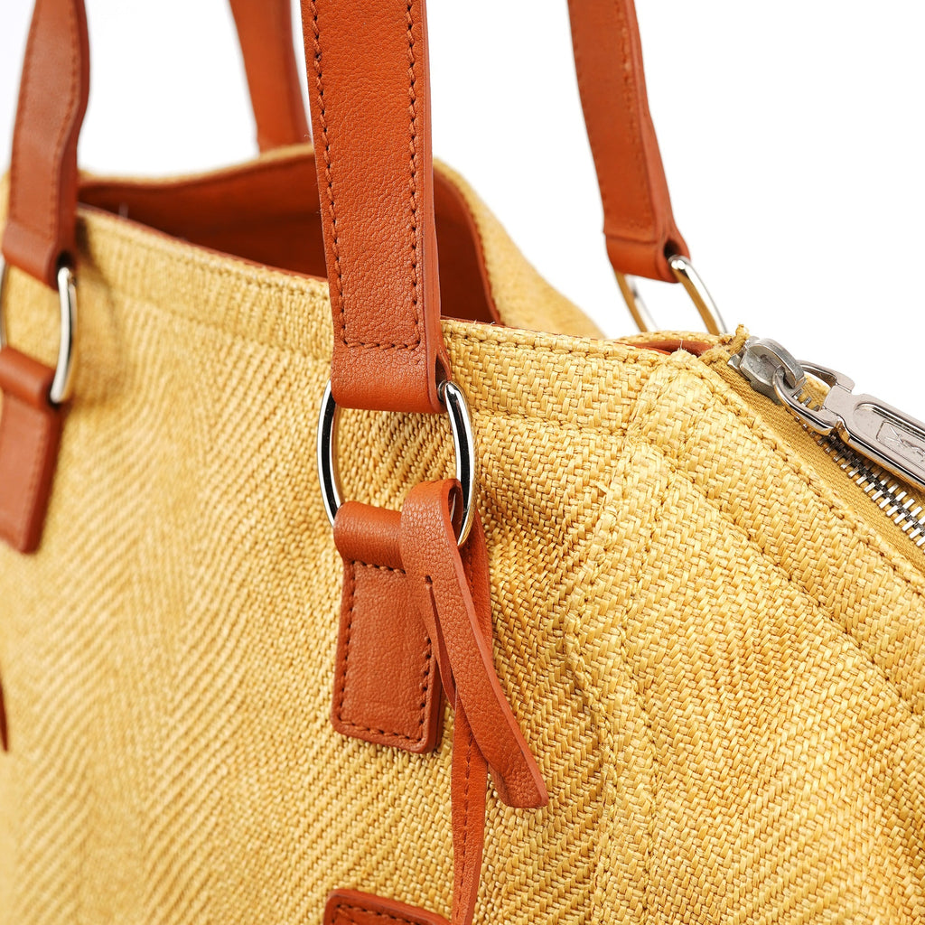 Beige Brown Raffia Downtown Tote Bag