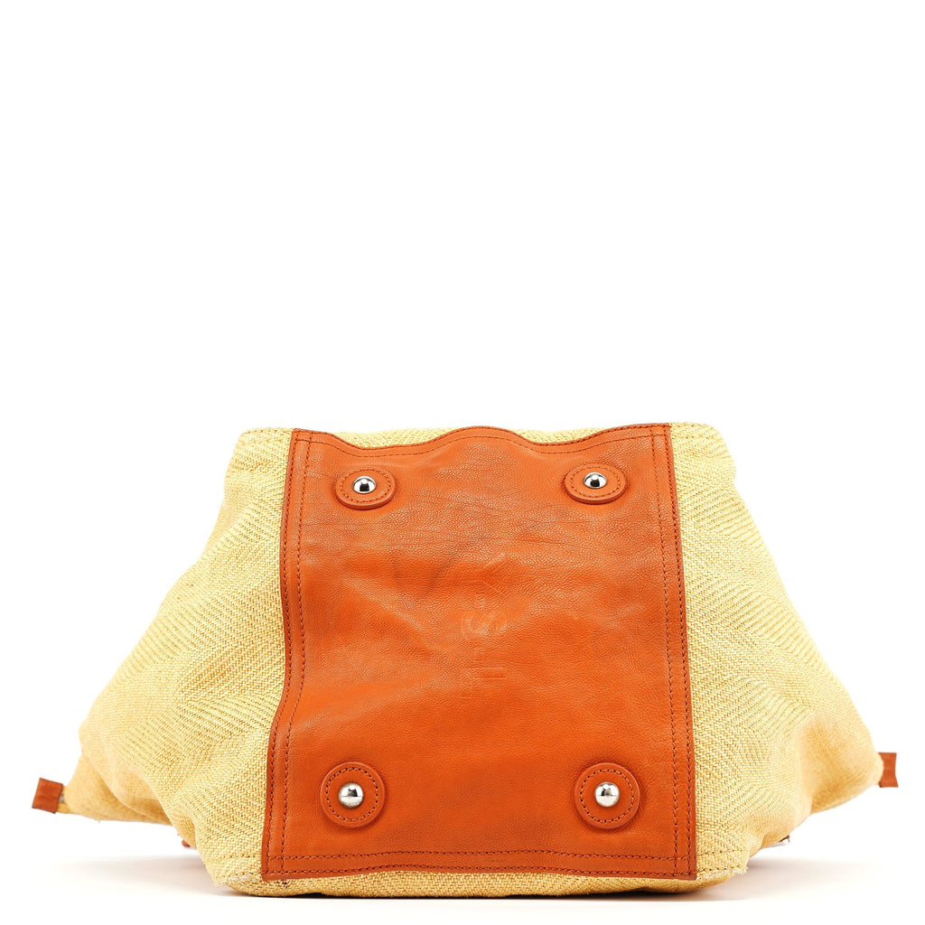 Beige Brown Raffia Downtown Tote Bag