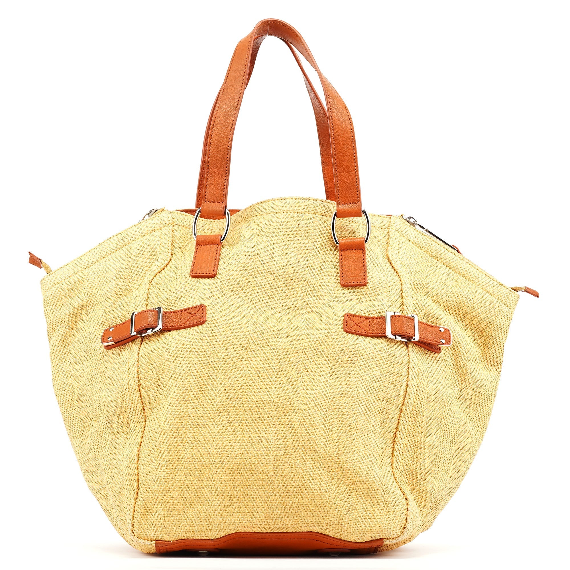 Beige Brown Raffia Downtown Tote Bag