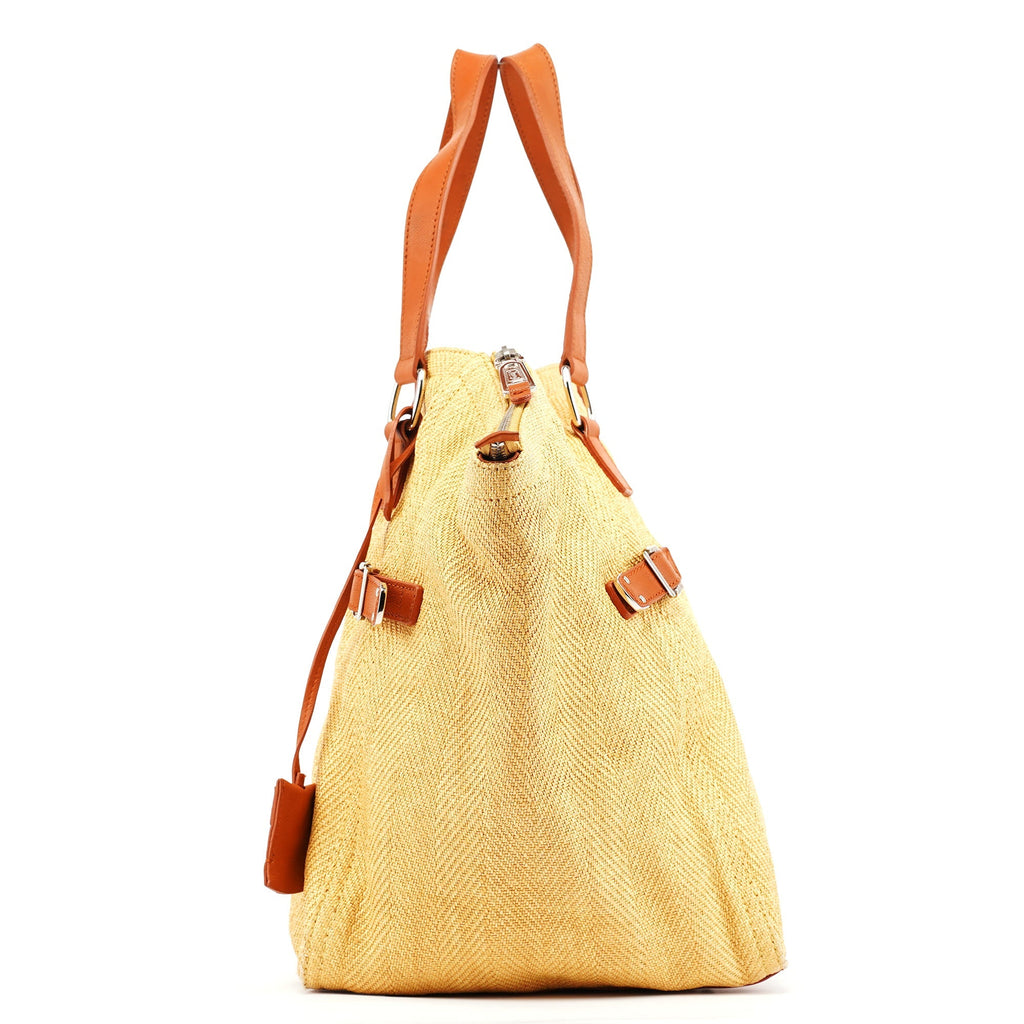 Beige Brown Raffia Downtown Tote Bag