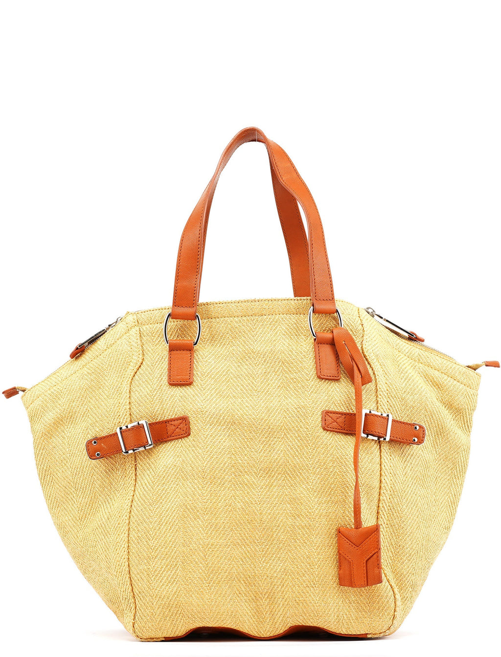 Beige Brown Raffia Downtown Tote Bag