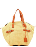 Beige Brown Raffia Downtown Tote Bag
