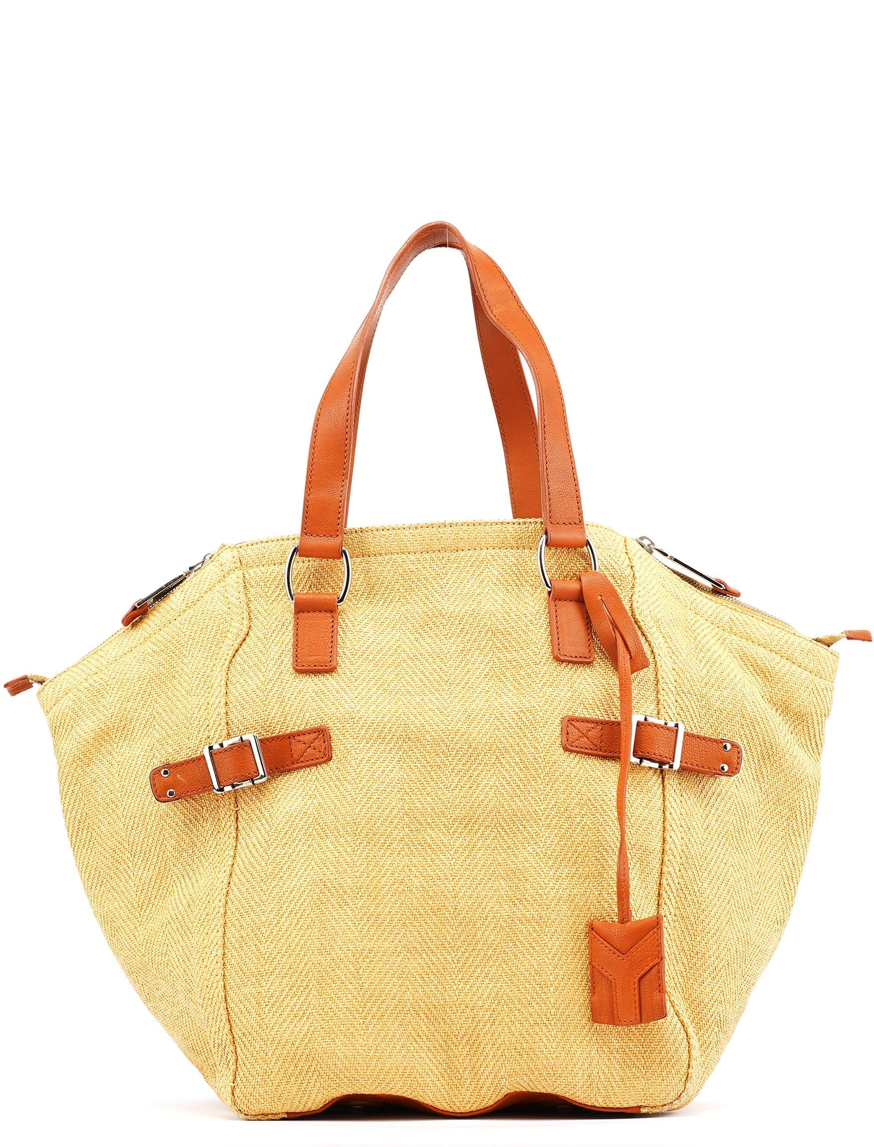 Beige Brown Raffia Downtown Tote Bag
