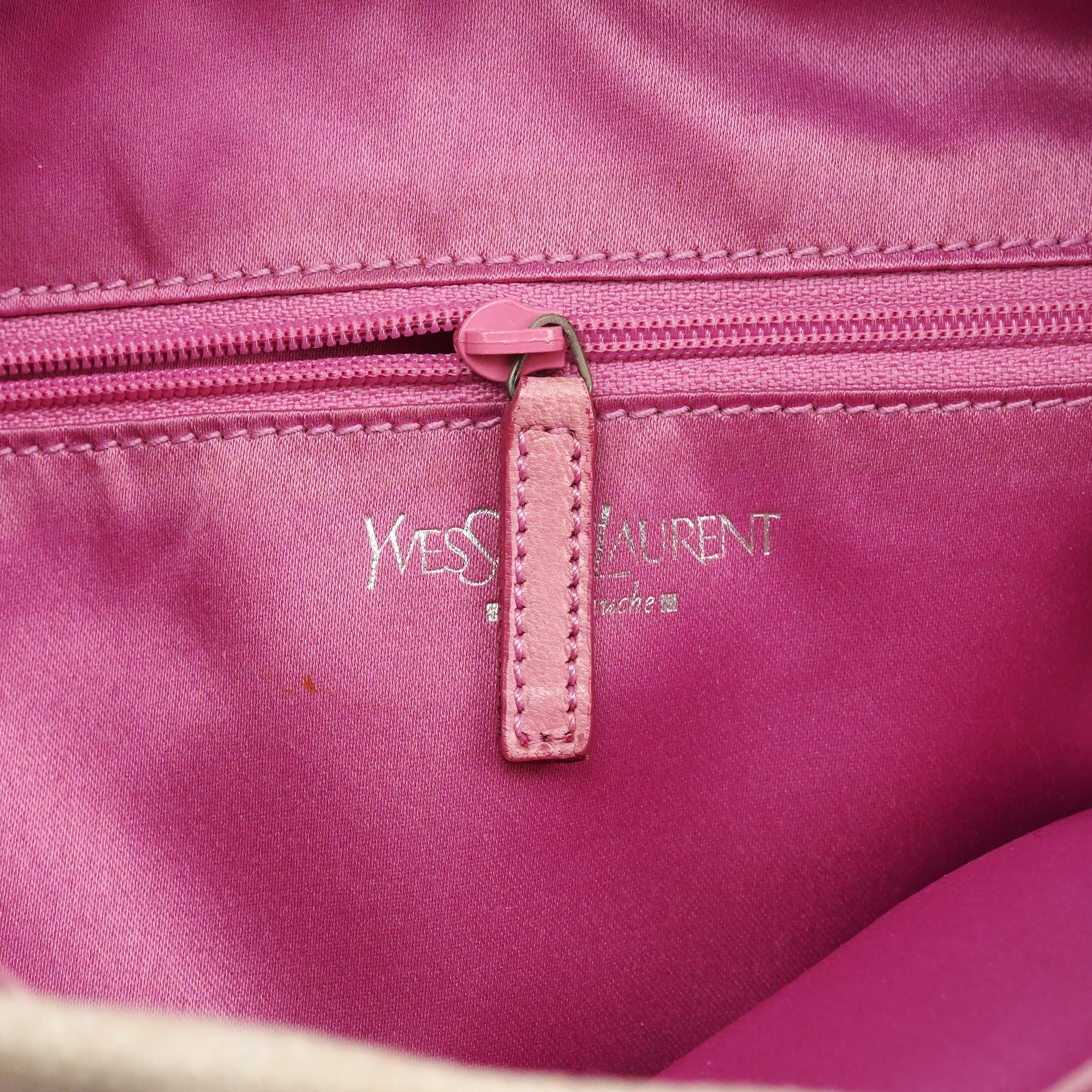 Beige Canvas Pink Leather YSL Tote Bag