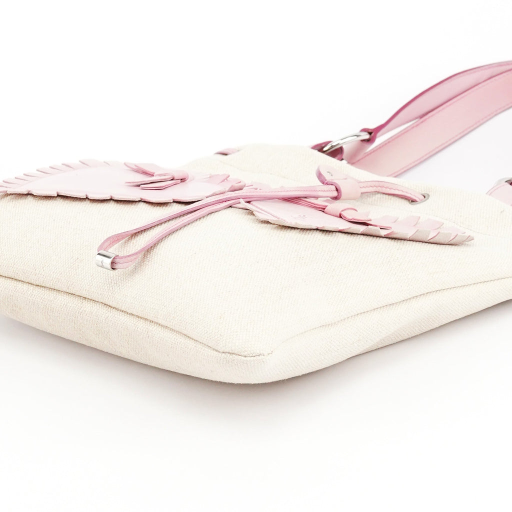 Beige Canvas Pink Leather YSL Tote Bag