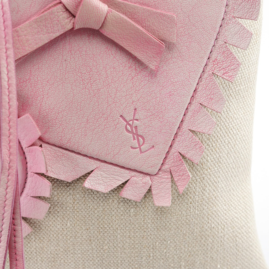 Beige Canvas Pink Leather YSL Tote Bag