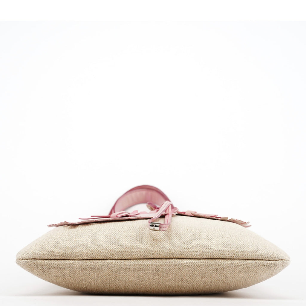Beige Canvas Pink Leather YSL Tote Bag