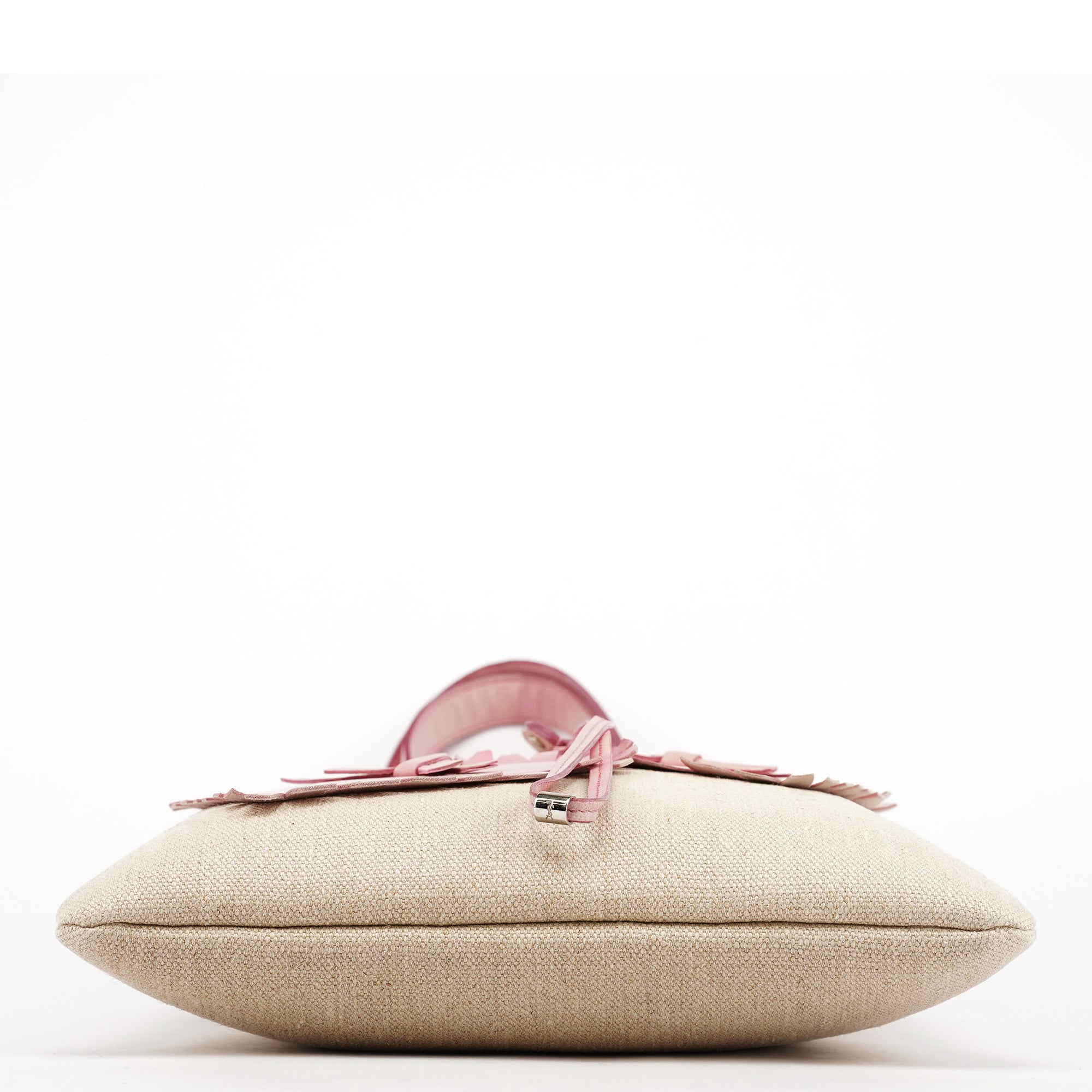 Beige Canvas Pink Leather YSL Tote Bag