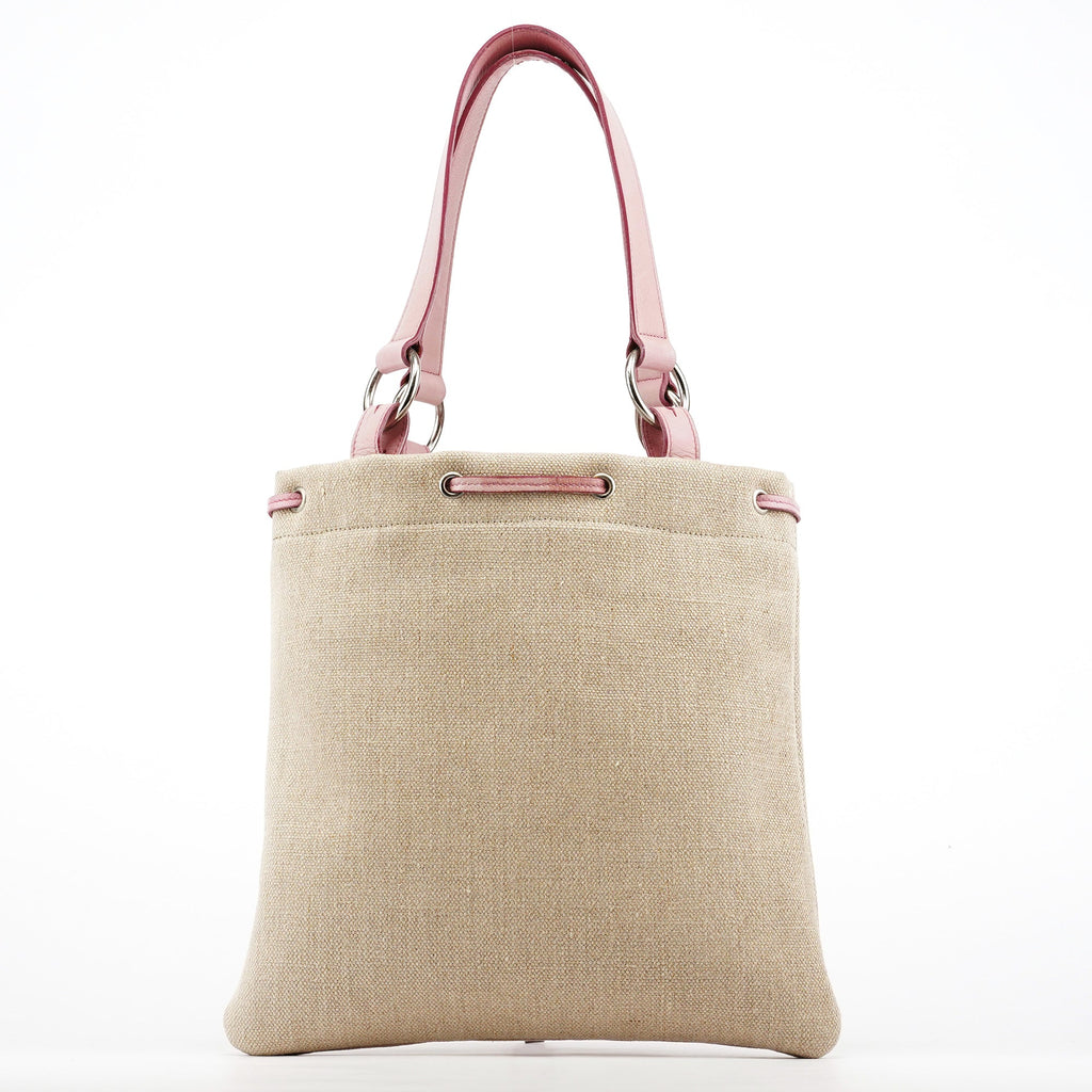Beige Canvas Pink Leather YSL Tote Bag