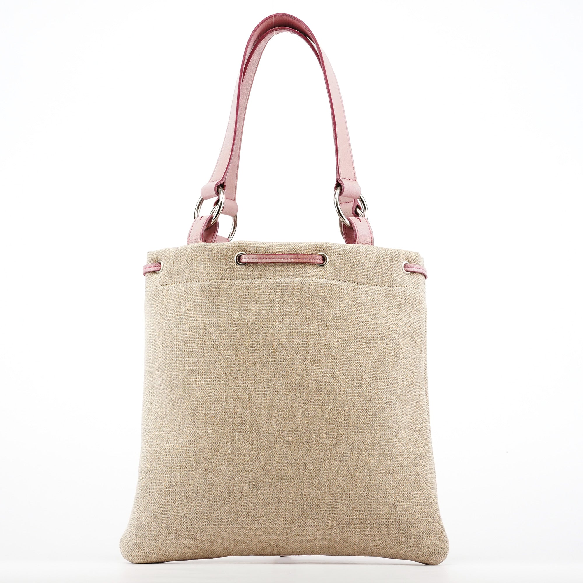 Beige Canvas Pink Leather YSL Tote Bag