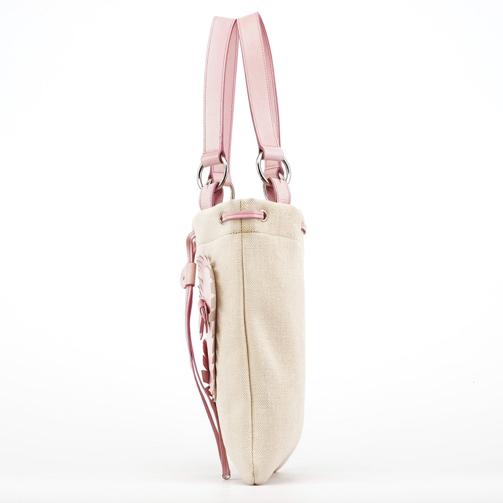 Beige Canvas Pink Leather YSL Tote Bag