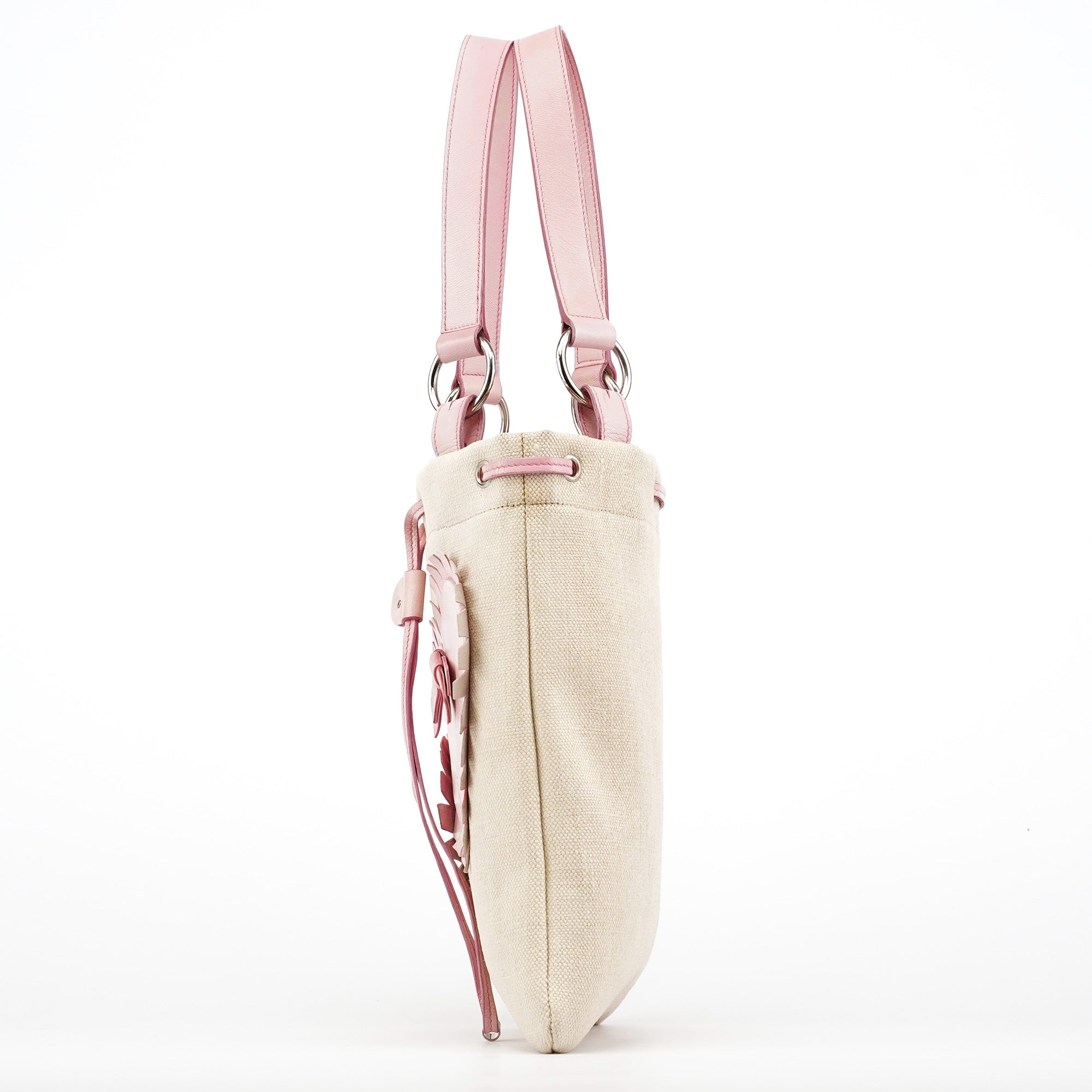 Beige Canvas Pink Leather YSL Tote Bag