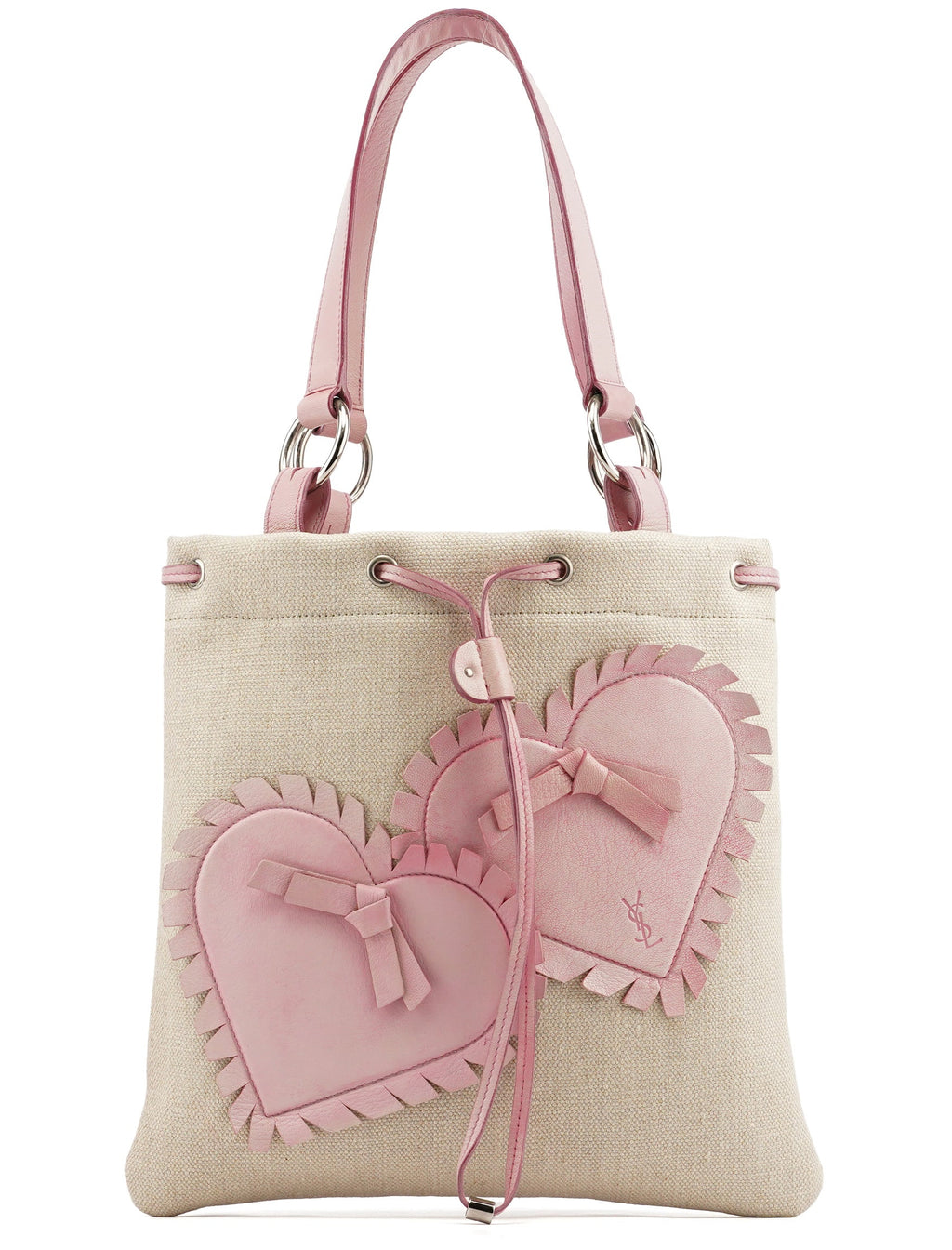 Beige Canvas Pink Leather YSL Tote Bag