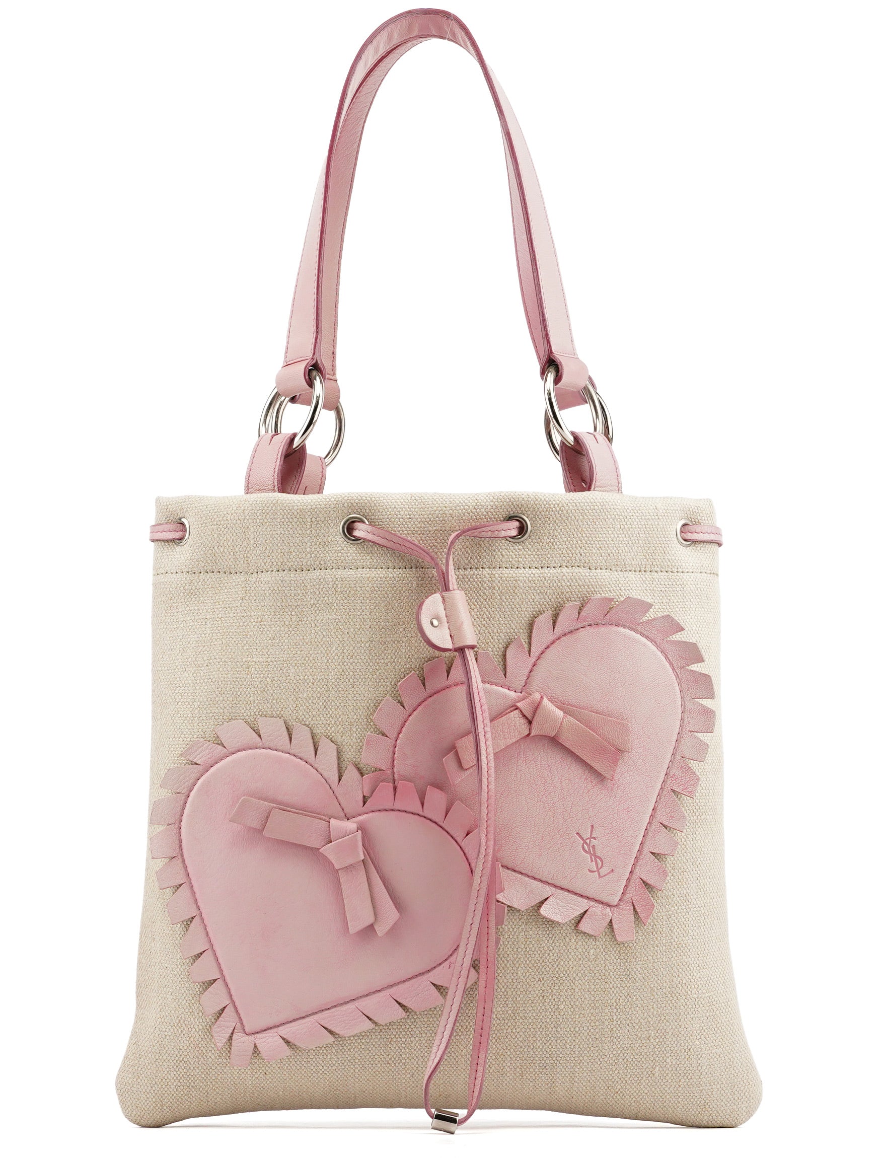 Beige Canvas Pink Leather YSL Tote Bag