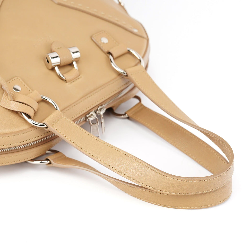 Beige Leather Muse Tote Bag
