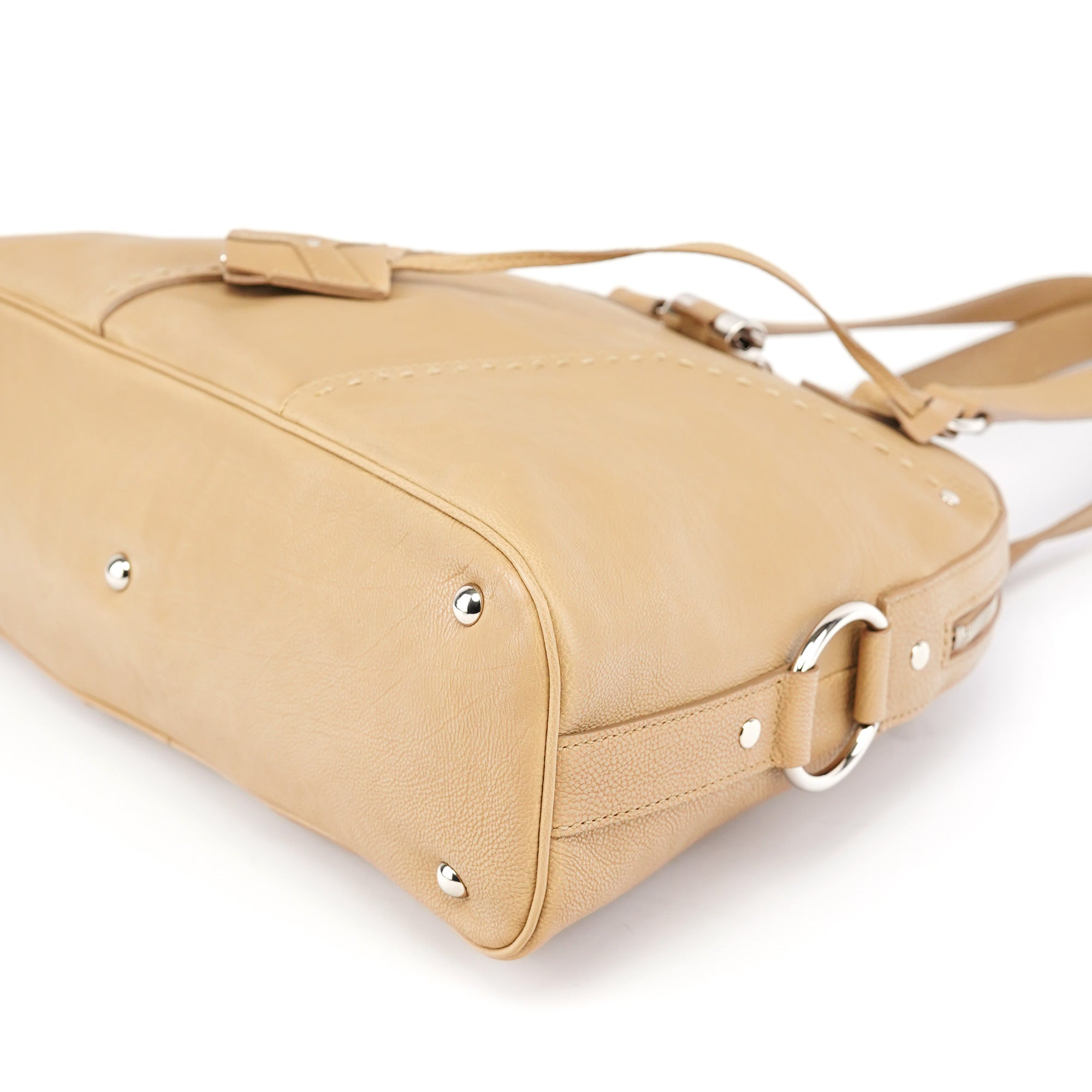 Beige Leather Muse Tote Bag
