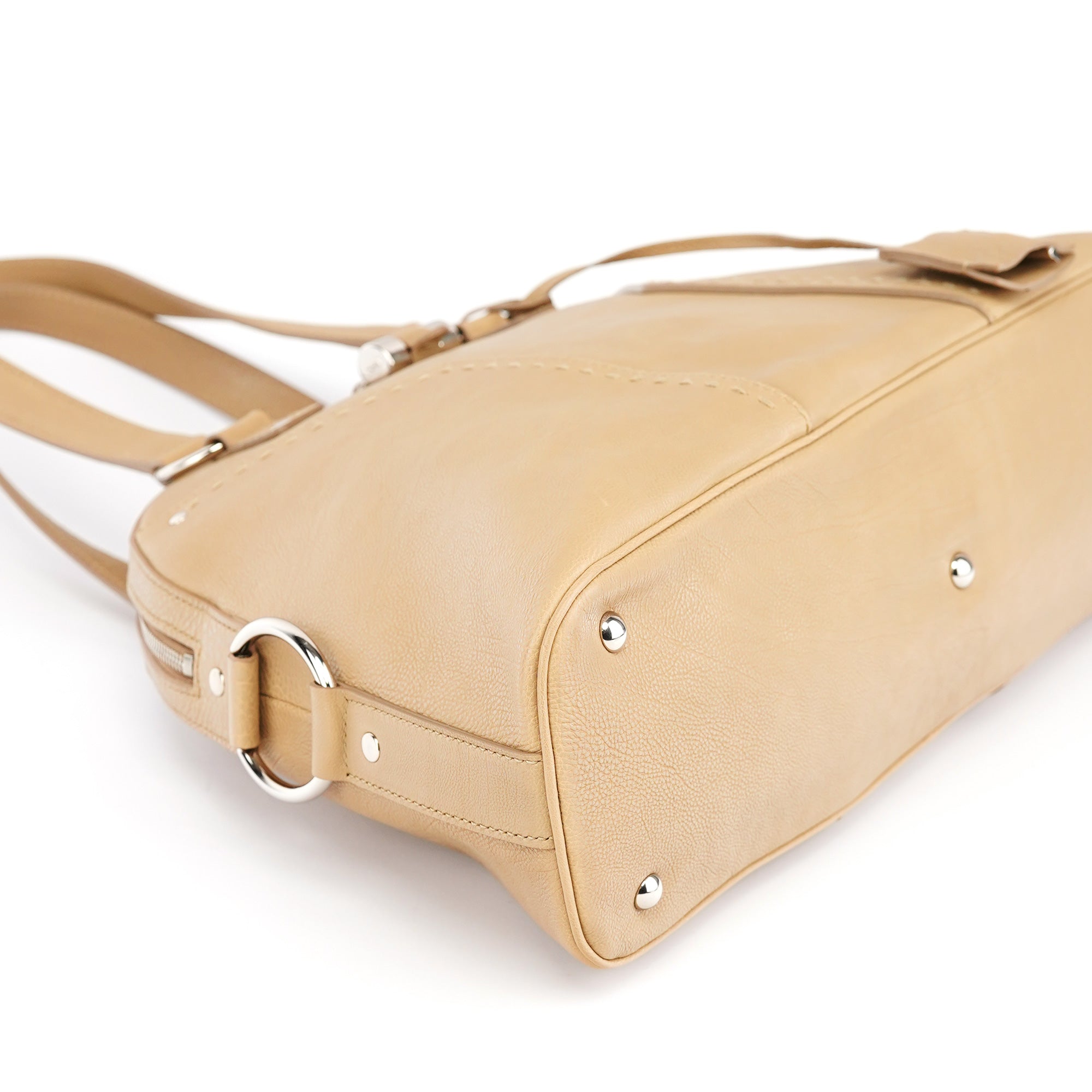 Beige Leather Muse Tote Bag