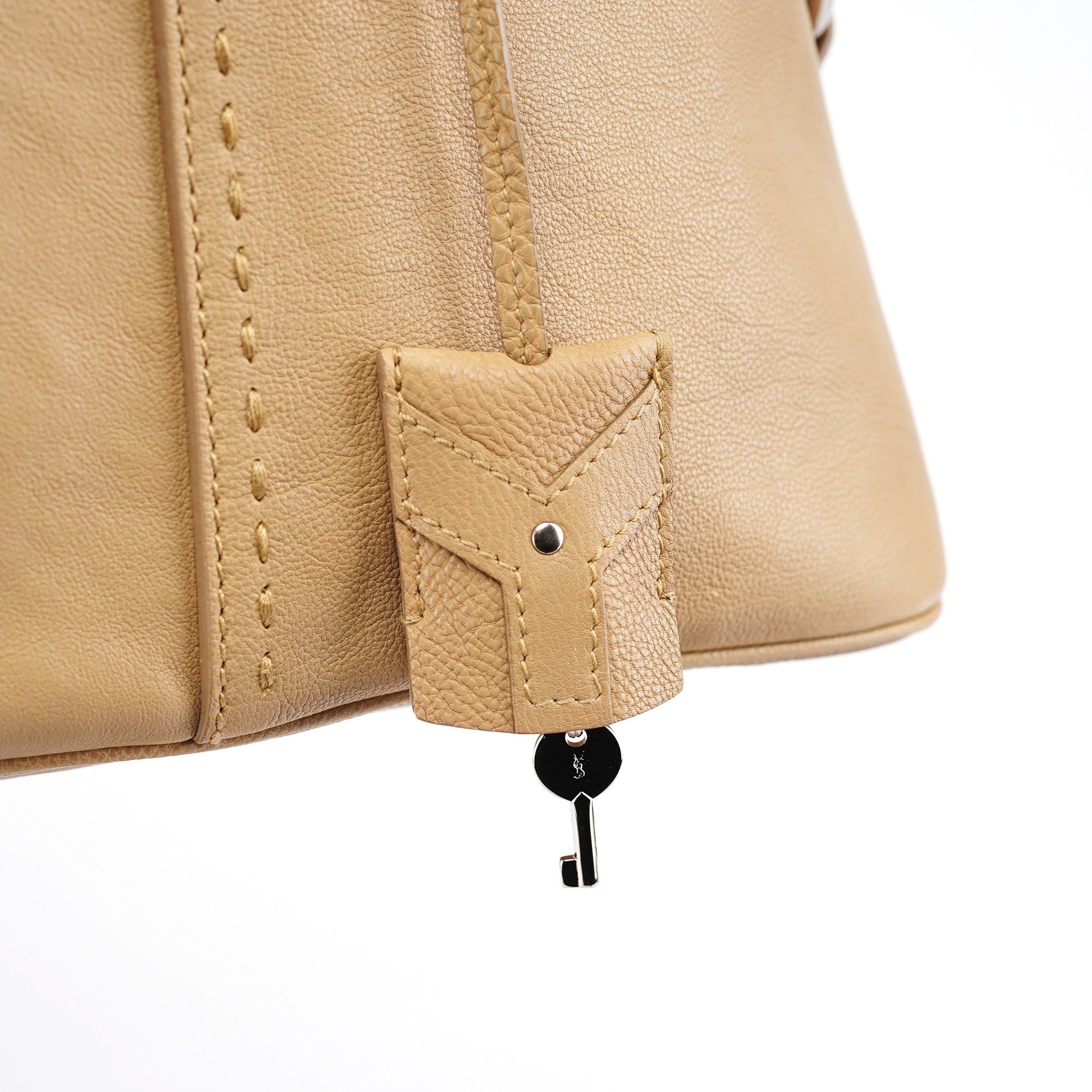 Beige Leather Muse Tote Bag