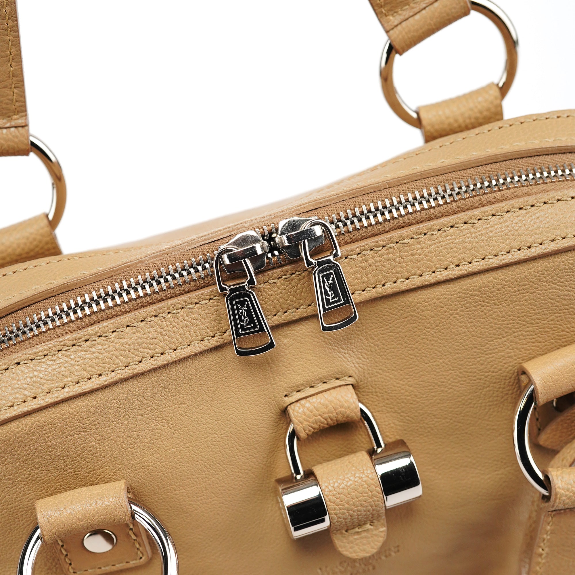 Beige Leather Muse Tote Bag