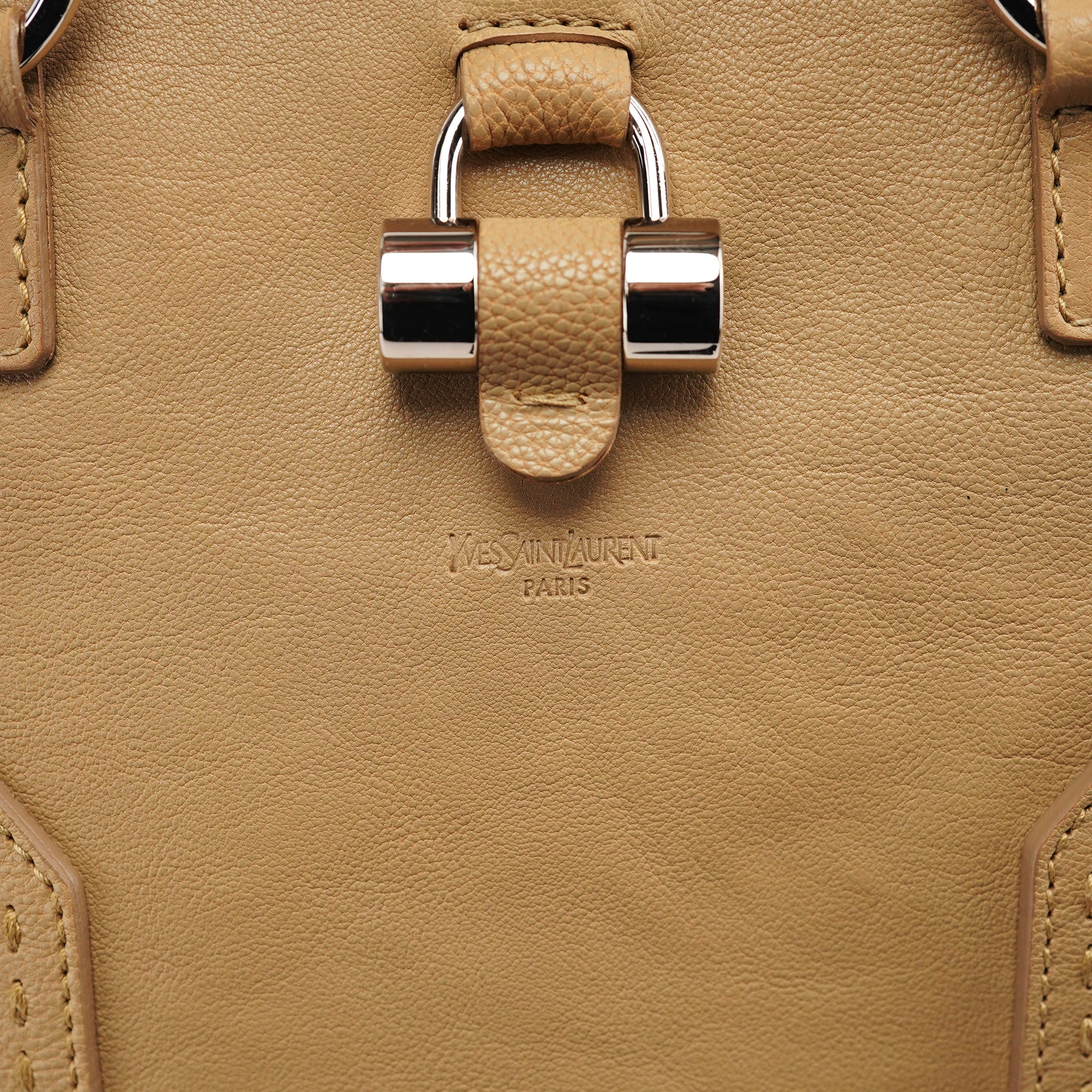 Beige Leather Muse Tote Bag