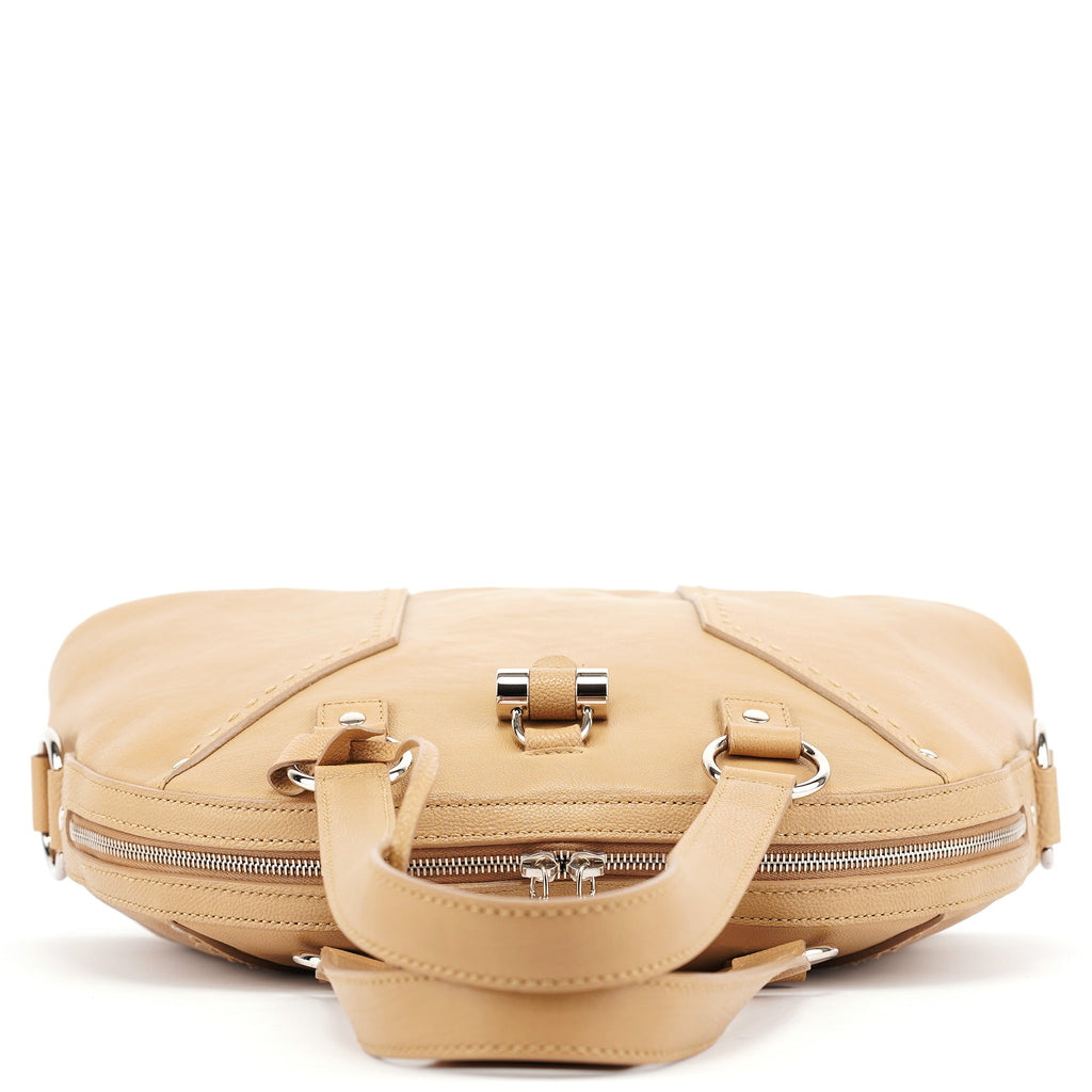 Beige Leather Muse Tote Bag