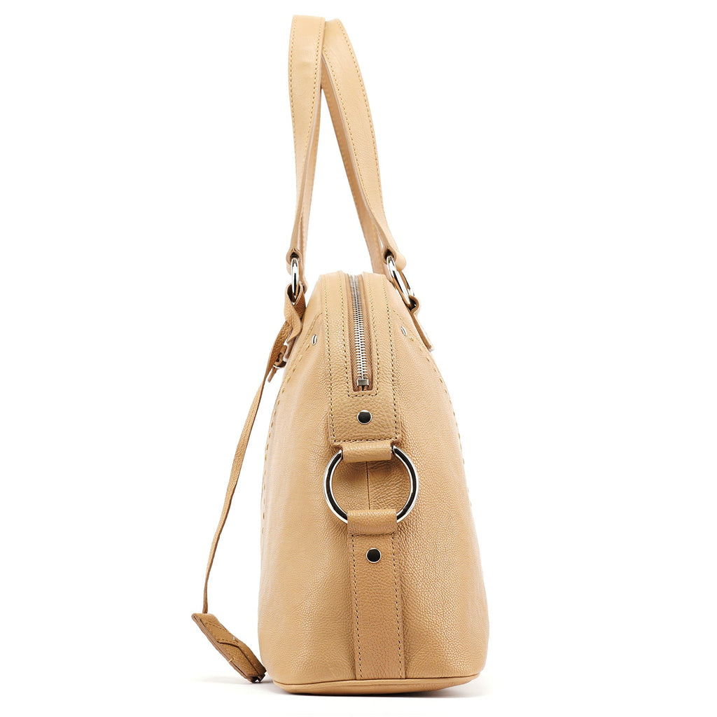 Beige Leather Muse Tote Bag