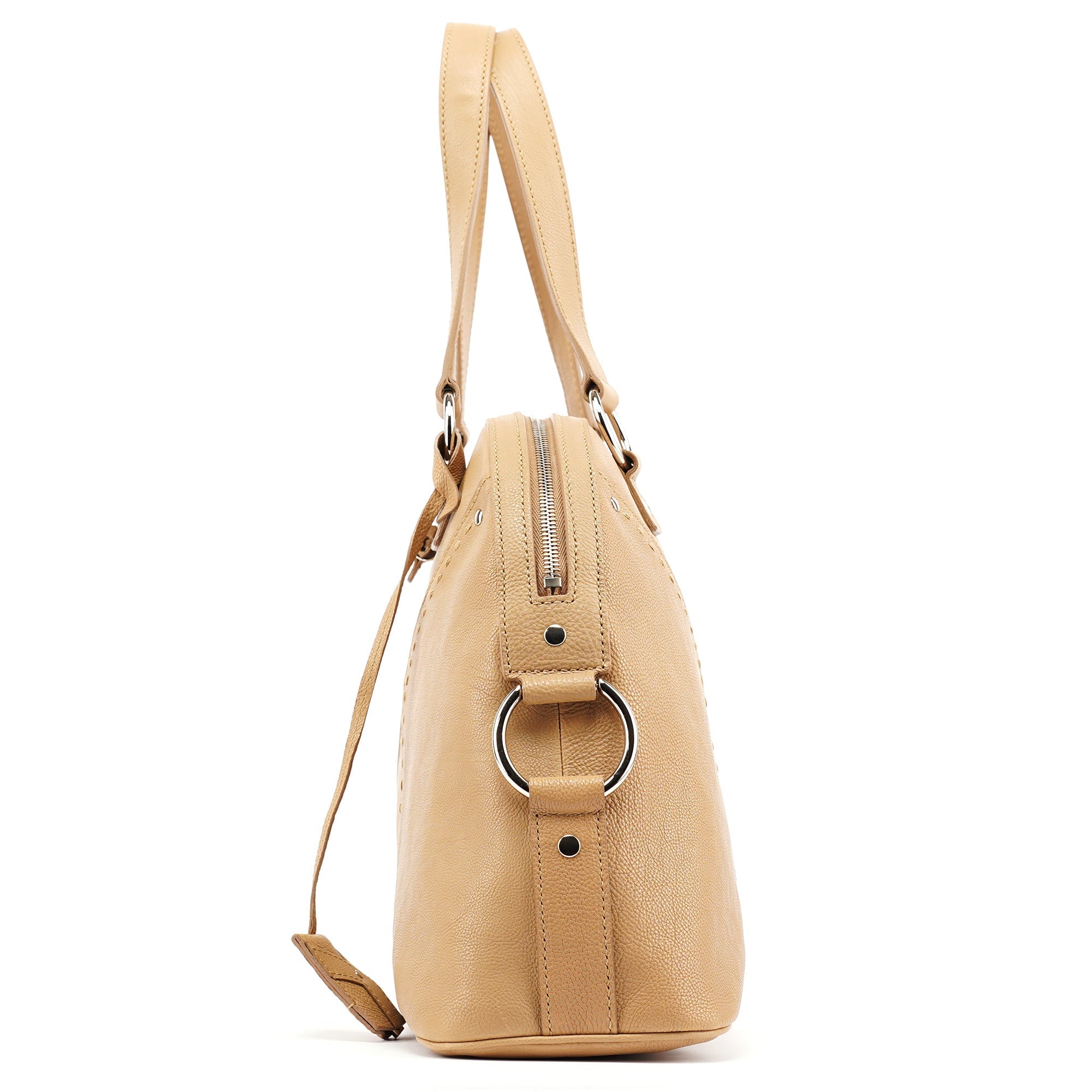 Beige Leather Muse Tote Bag