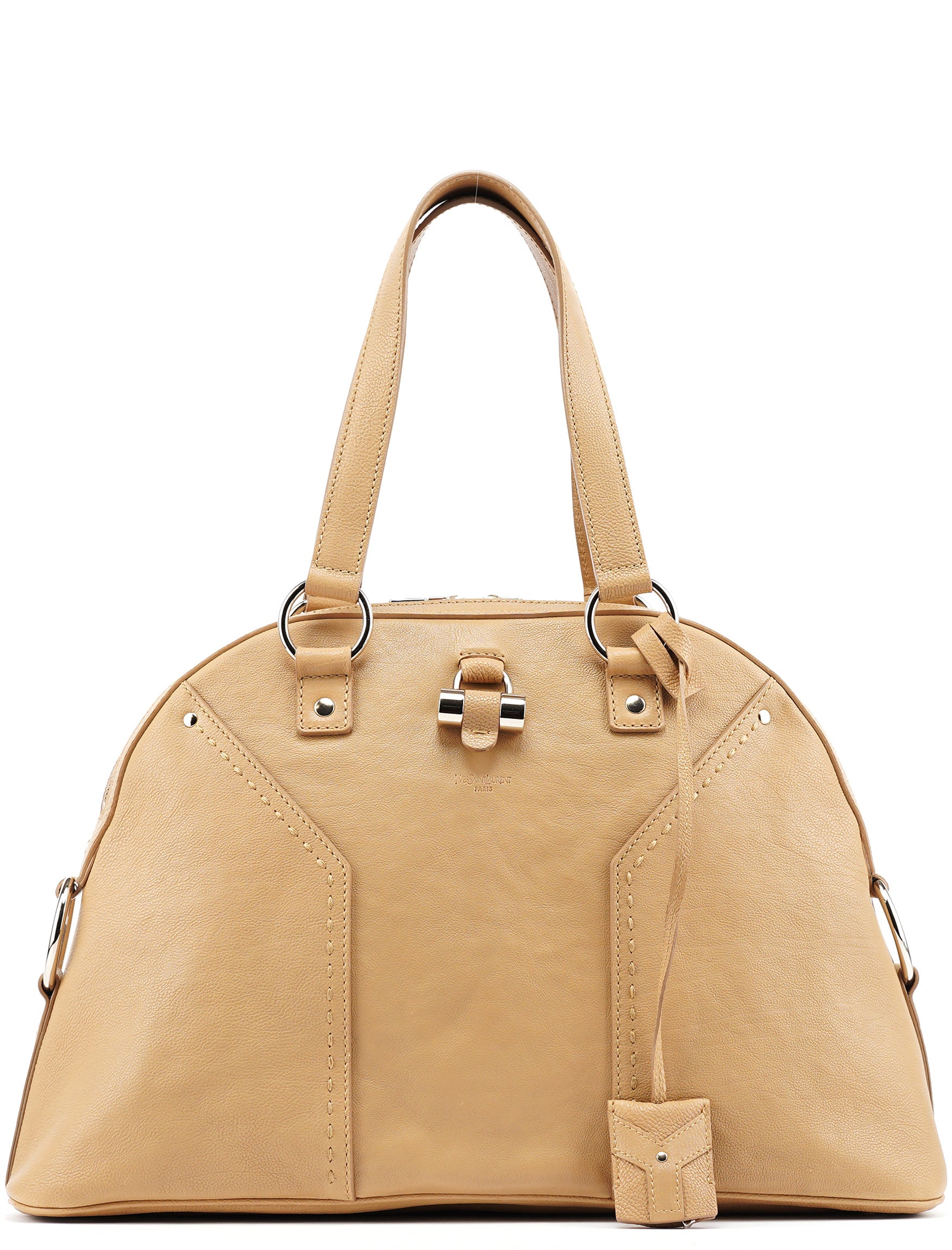 Beige Leather Muse Tote Bag