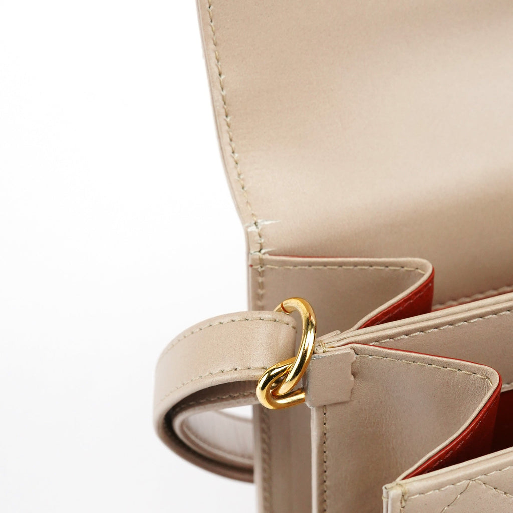 Beige Quilted Calfskin Leather Shoulder Bag