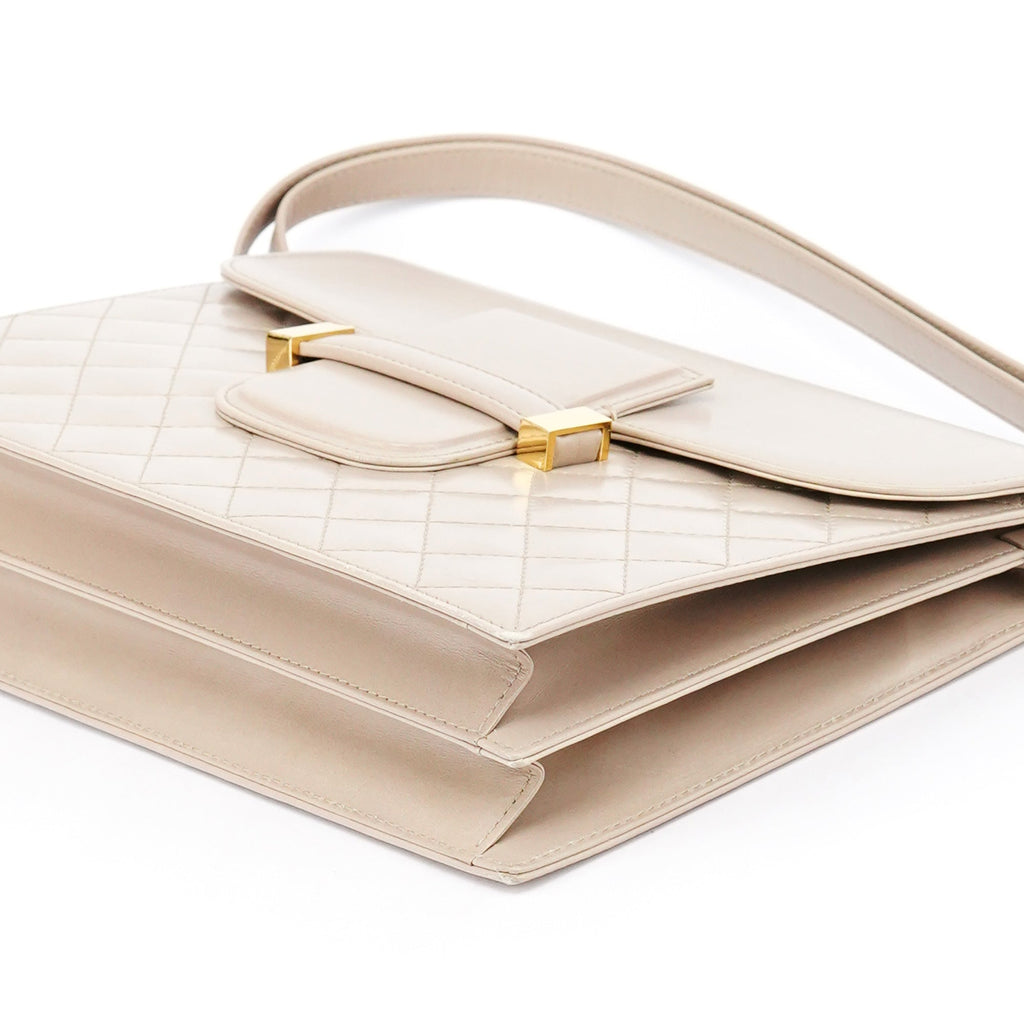 Beige Quilted Calfskin Leather Shoulder Bag