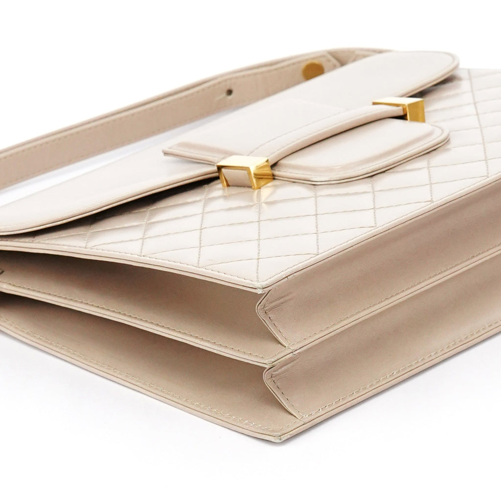 Beige Quilted Calfskin Leather Shoulder Bag
