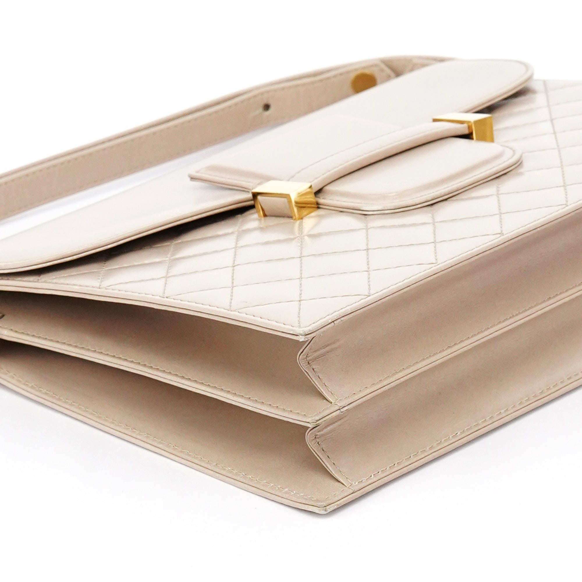 Beige Quilted Calfskin Leather Shoulder Bag