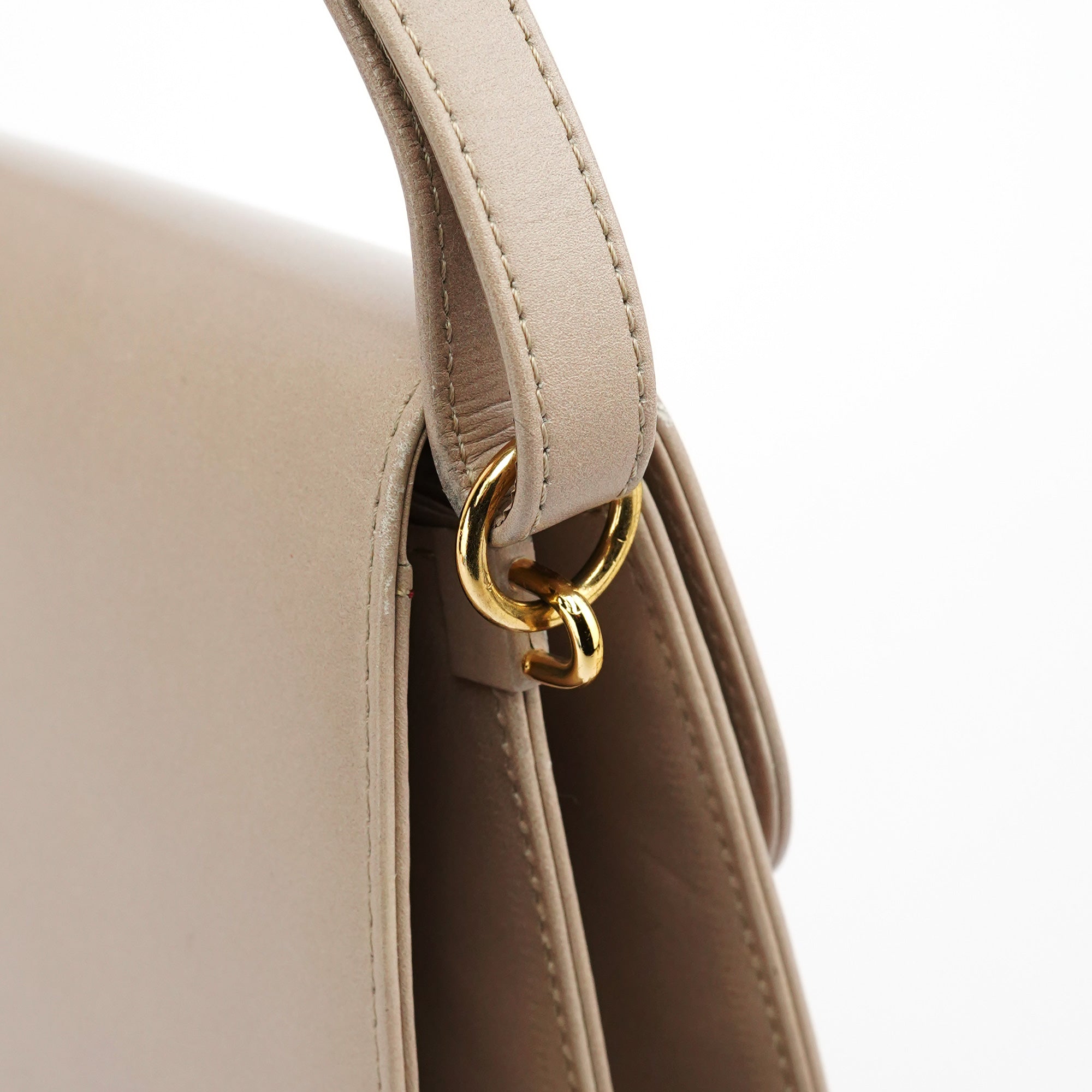 Beige Quilted Calfskin Leather Shoulder Bag