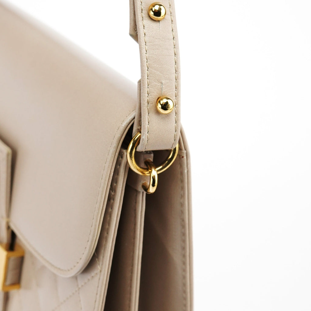 Beige Quilted Calfskin Leather Shoulder Bag