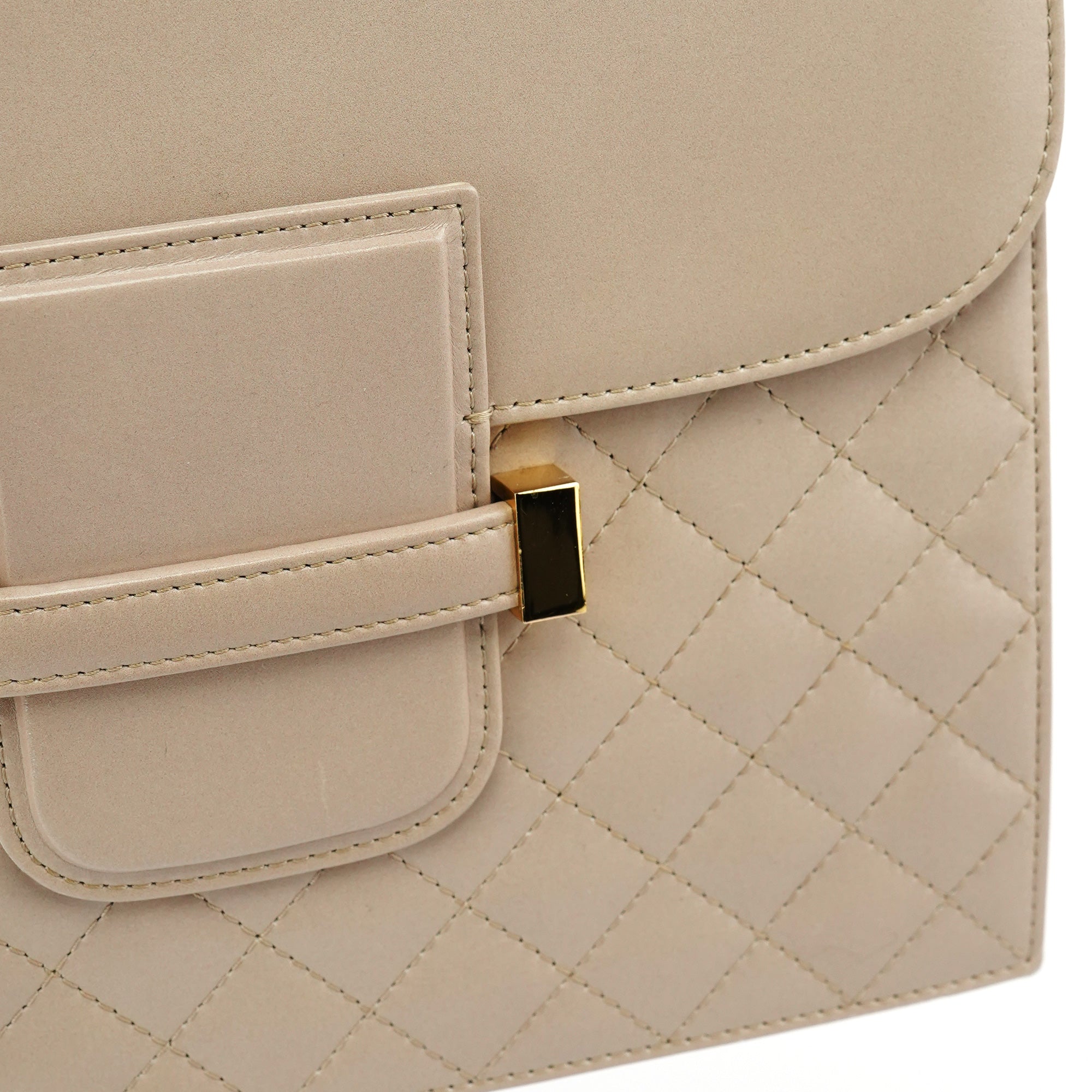 Beige Quilted Calfskin Leather Shoulder Bag