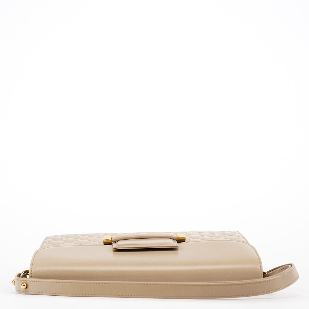 Beige Quilted Calfskin Leather Shoulder Bag