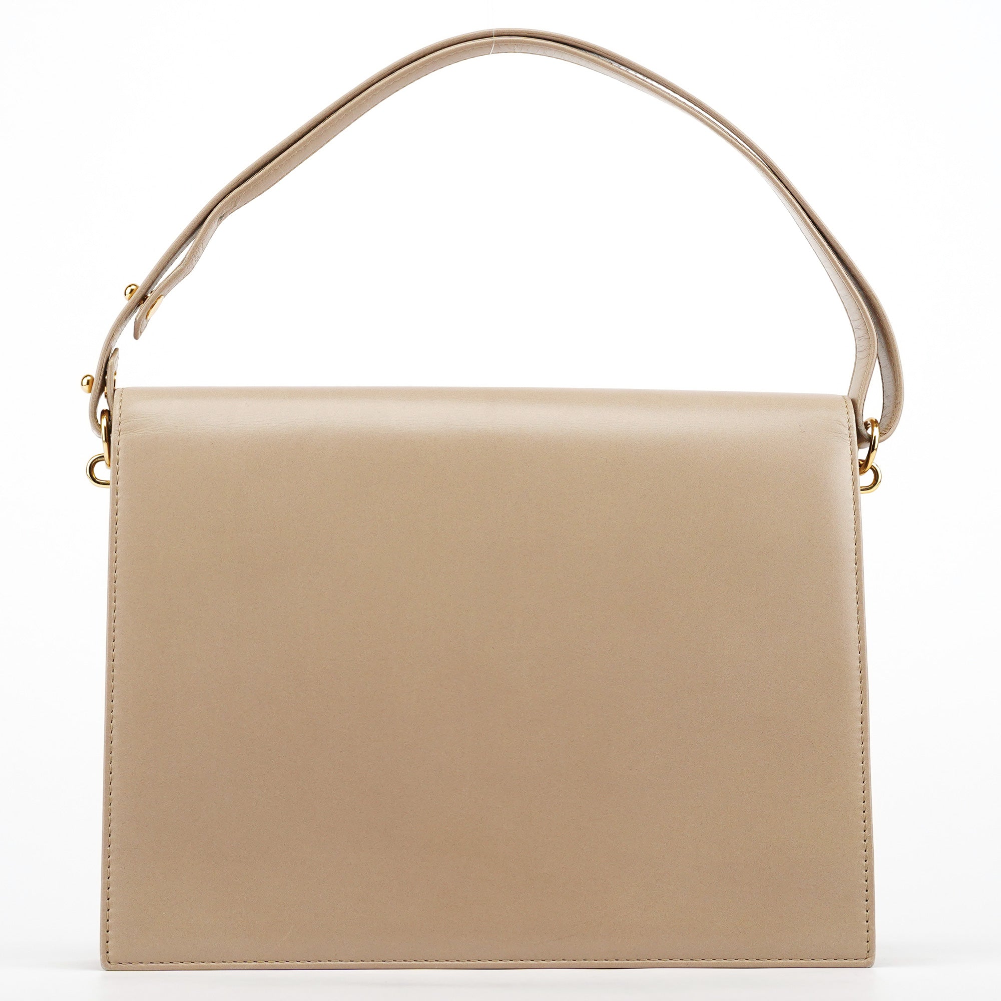 Beige Quilted Calfskin Leather Shoulder Bag