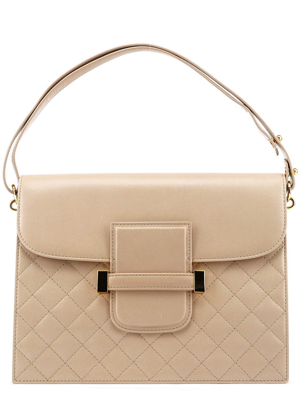 Beige Quilted Calfskin Leather Shoulder Bag