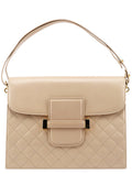 Beige Quilted Calfskin Leather Shoulder Bag
