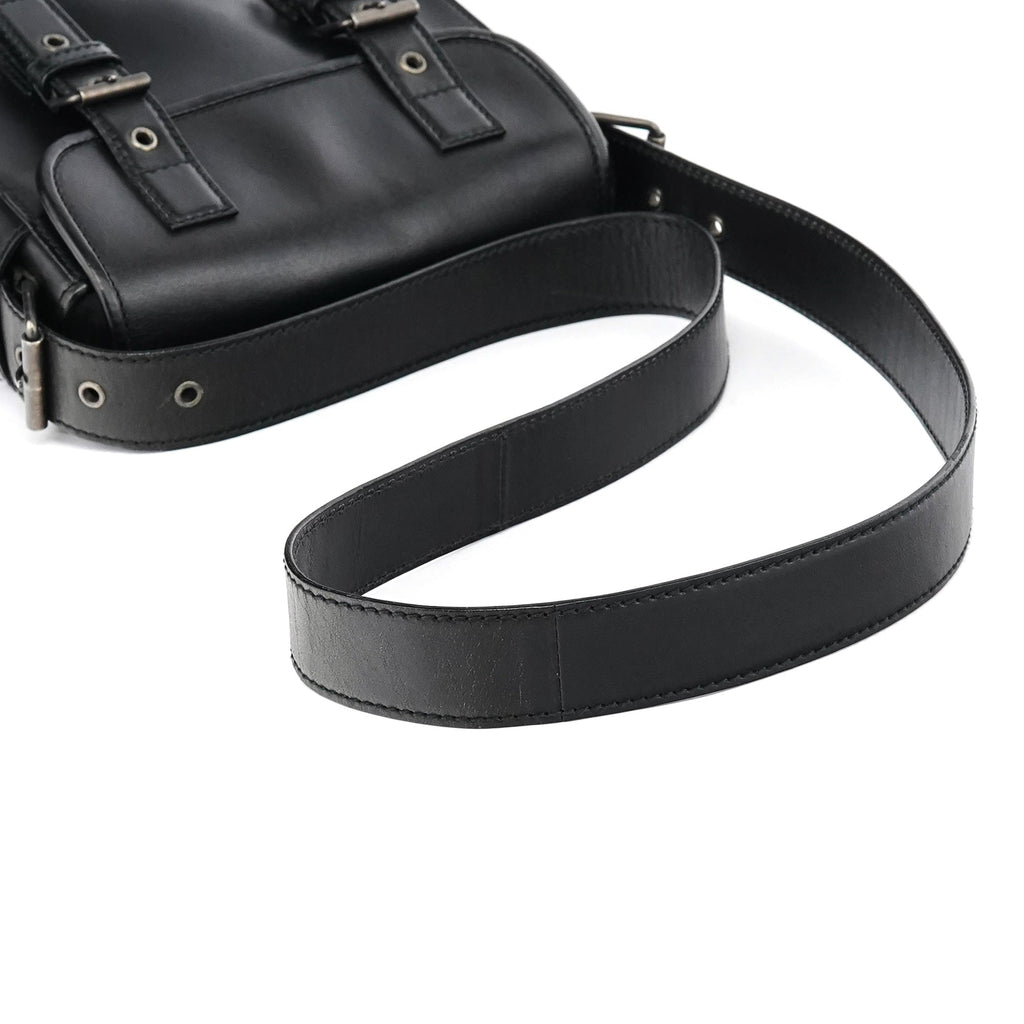 Black Calfskin Belt Crossbody Bag