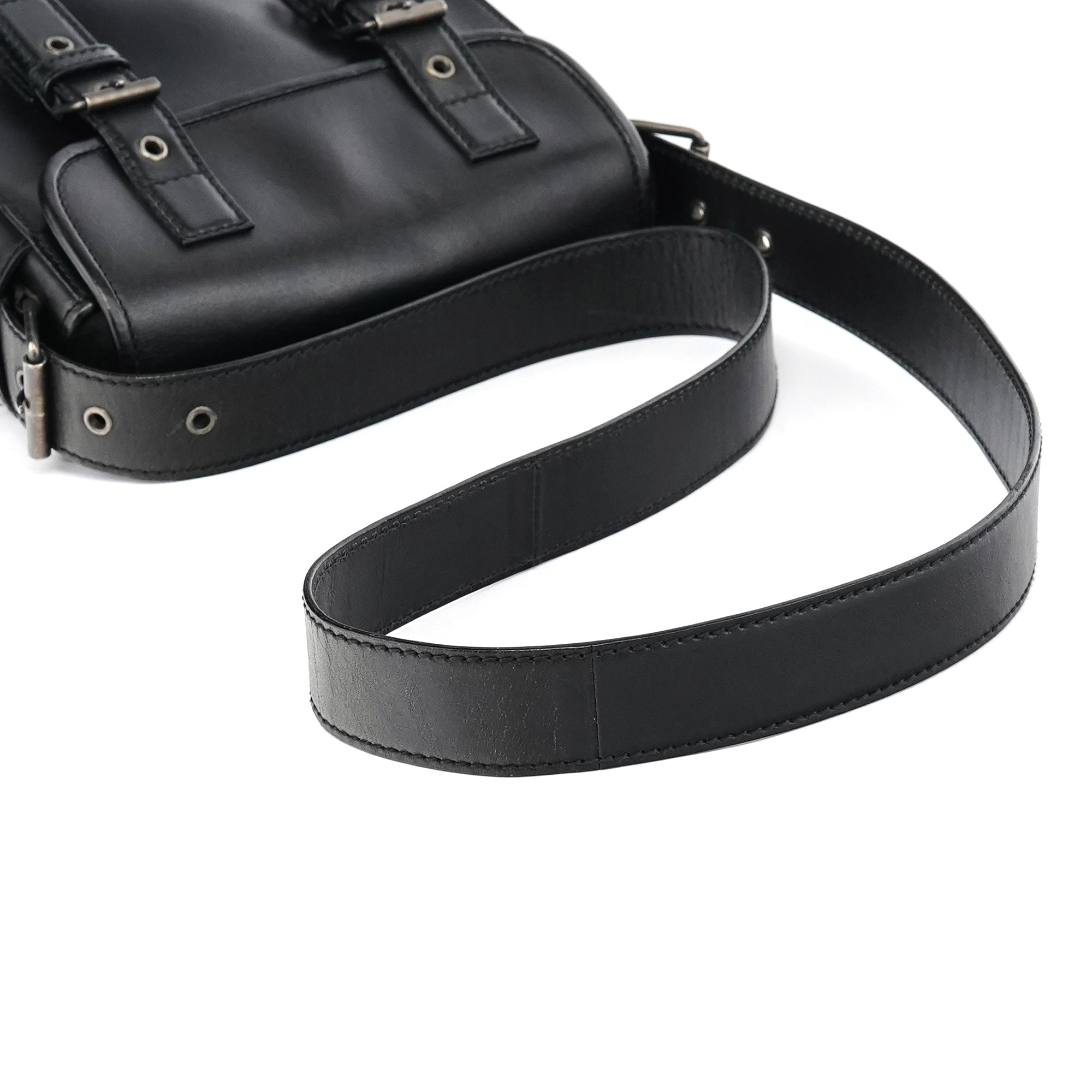 Black Calfskin Belt Crossbody Bag