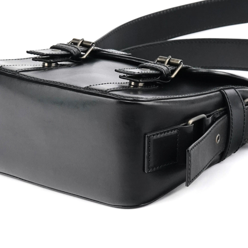 Black Calfskin Belt Crossbody Bag