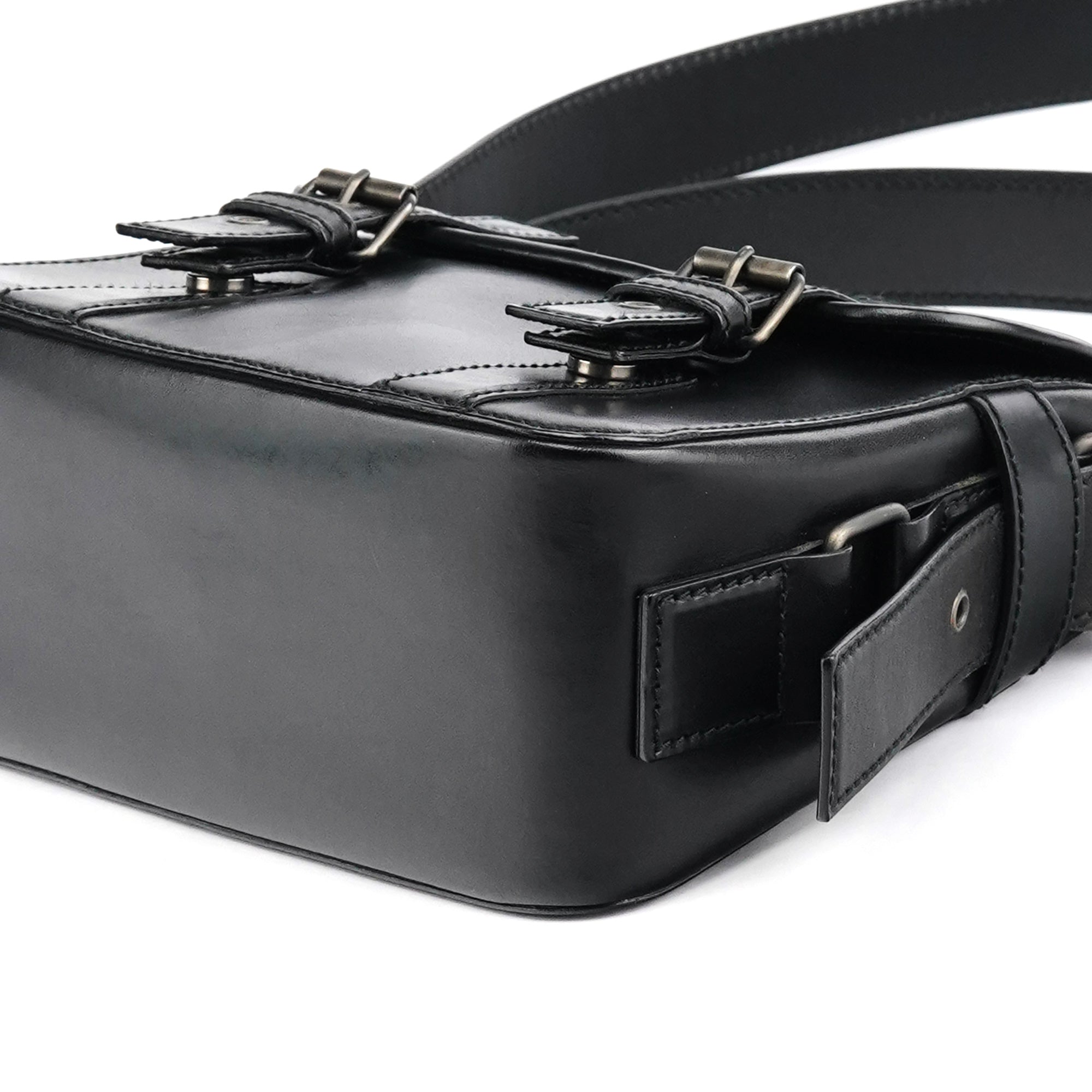 Black Calfskin Belt Crossbody Bag