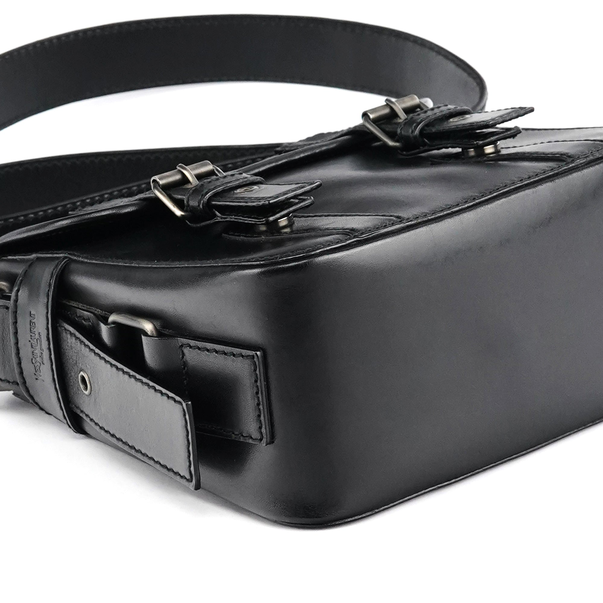 Black Calfskin Belt Crossbody Bag